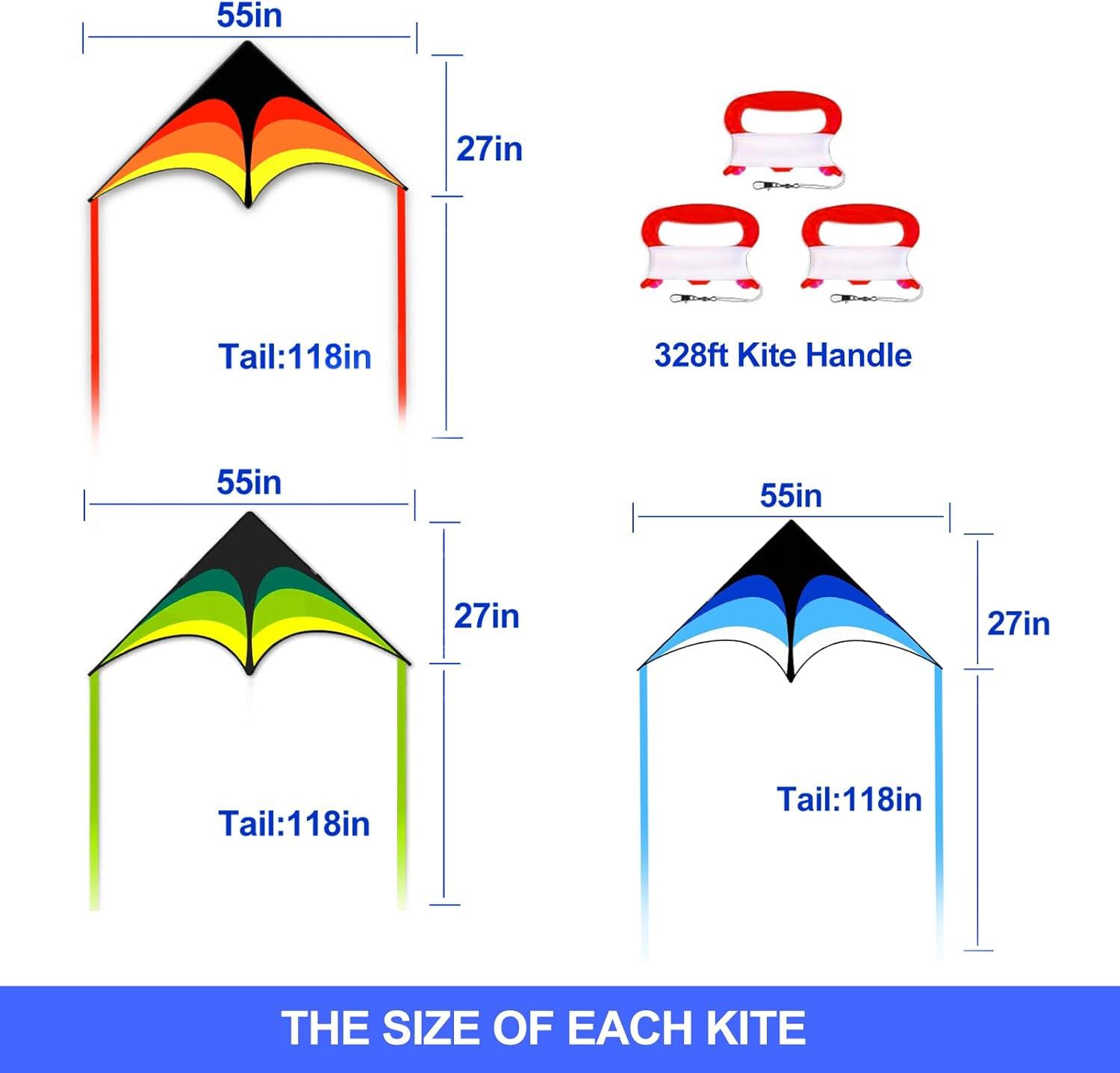 image:image3 Pack Delta Kite Set for Adults and Kids Single Line Beach Kites for Boys amp Girls Three Handle with String IncludedBlue Green Orange