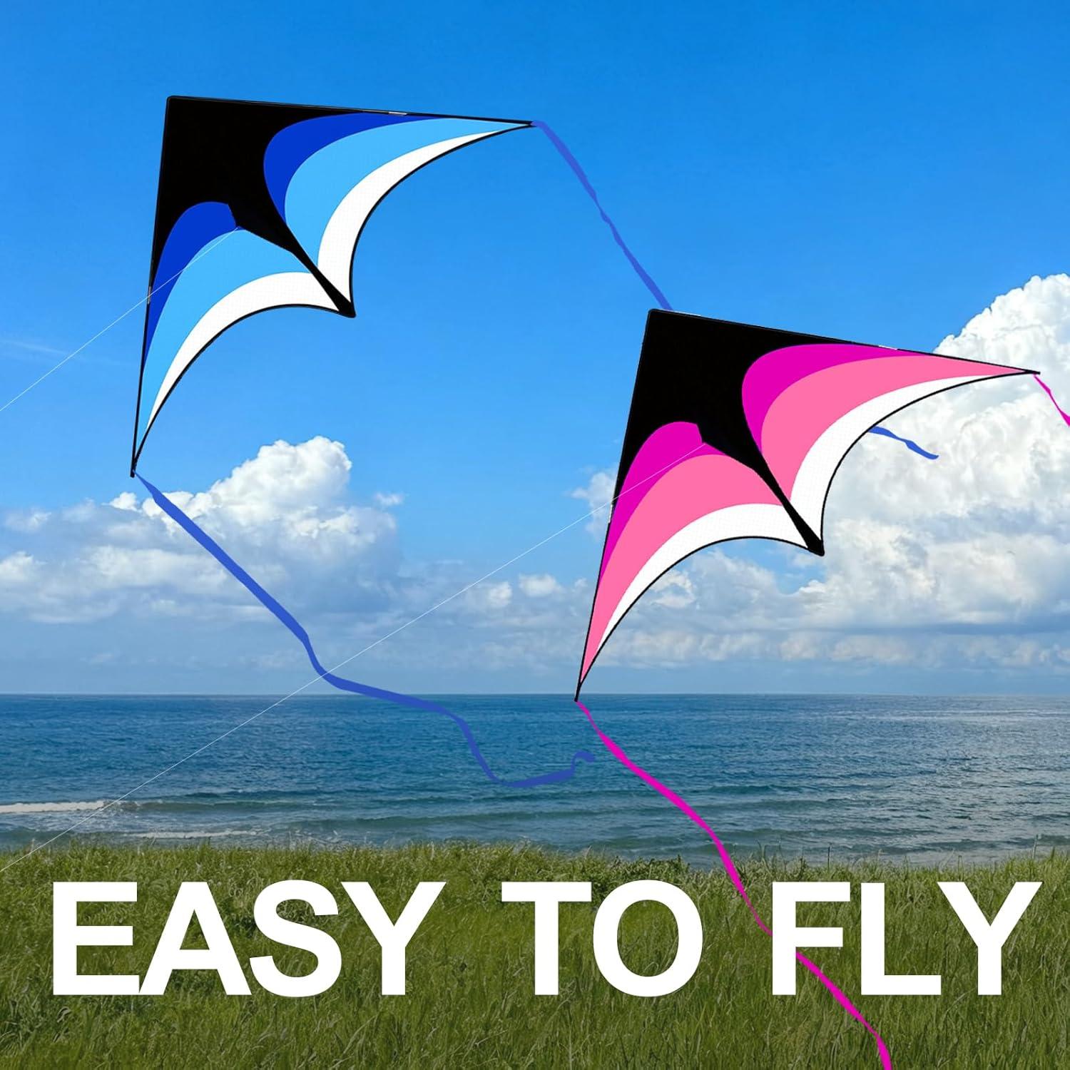image:image3 Pack Delta Kite Set for Adults and Kids Single Line Beach Kites for Boys amp Girls Three Handle with String IncludedBlue Pink