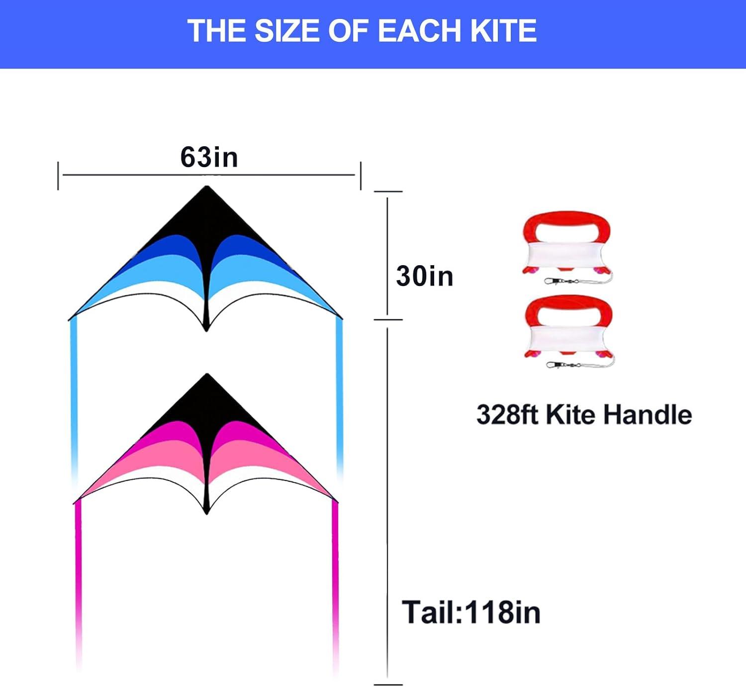 image:image3 Pack Delta Kite Set for Adults and Kids Single Line Beach Kites for Boys amp Girls Three Handle with String IncludedBlue Pink
