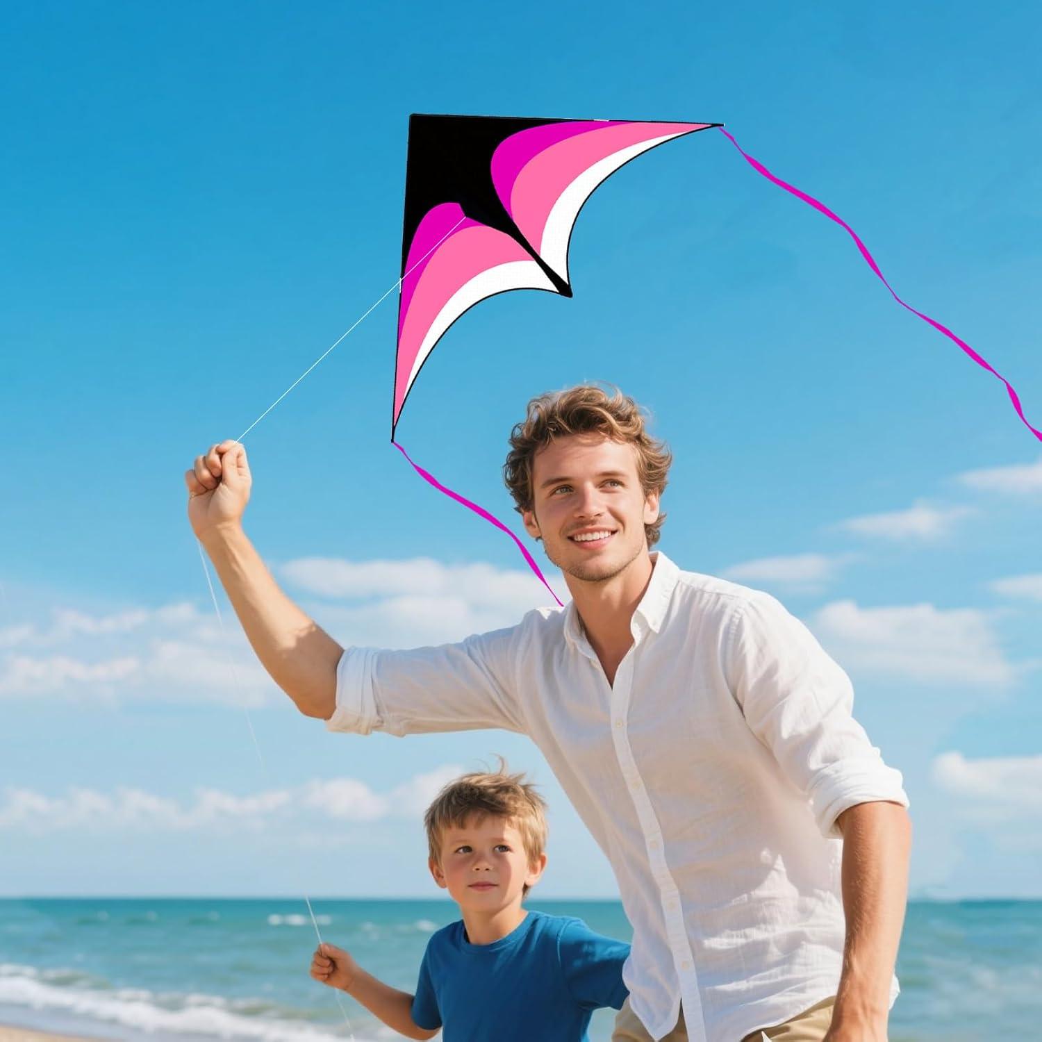 image:image3 Pack Delta Kite Set for Adults and Kids Single Line Beach Kites for Boys amp Girls Three Handle with String IncludedBlue Pink