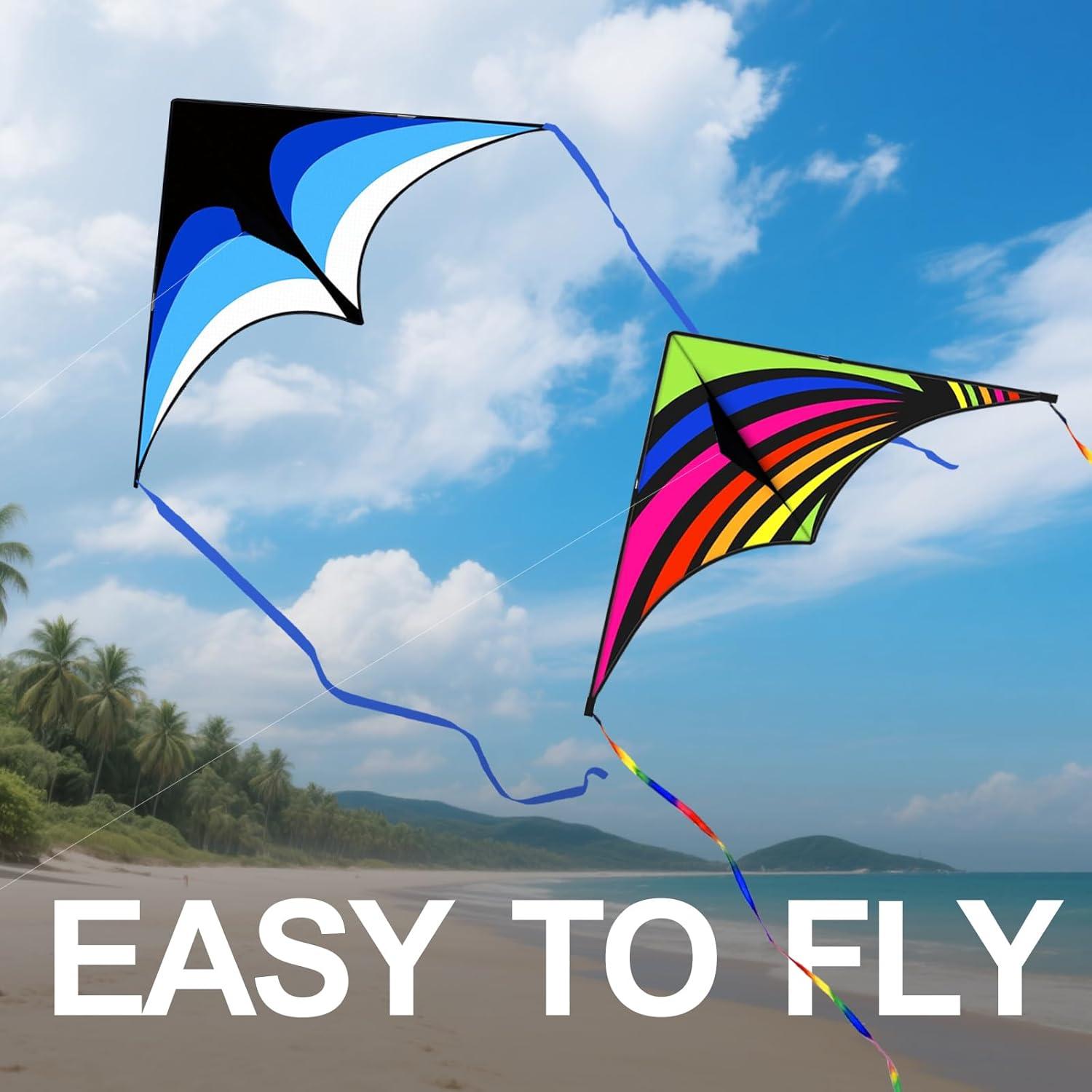 image:image3 Pack Delta Kite Set for Adults and Kids Single Line Beach Kites for Boys amp Girls Three Handle with String IncludedBlue Rainbow