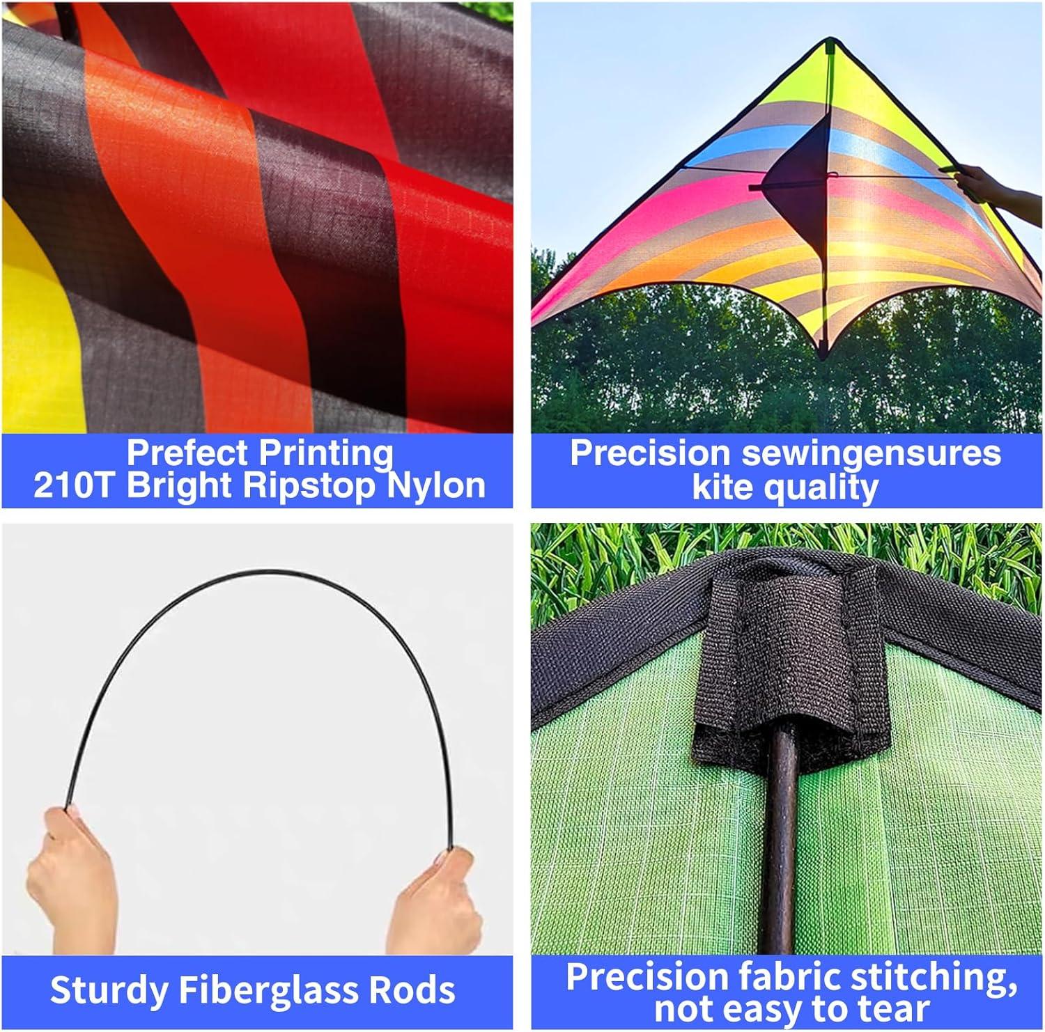 image:image3 Pack Delta Kite Set for Adults and Kids Single Line Beach Kites for Boys amp Girls Three Handle with String IncludedBlue Rainbow