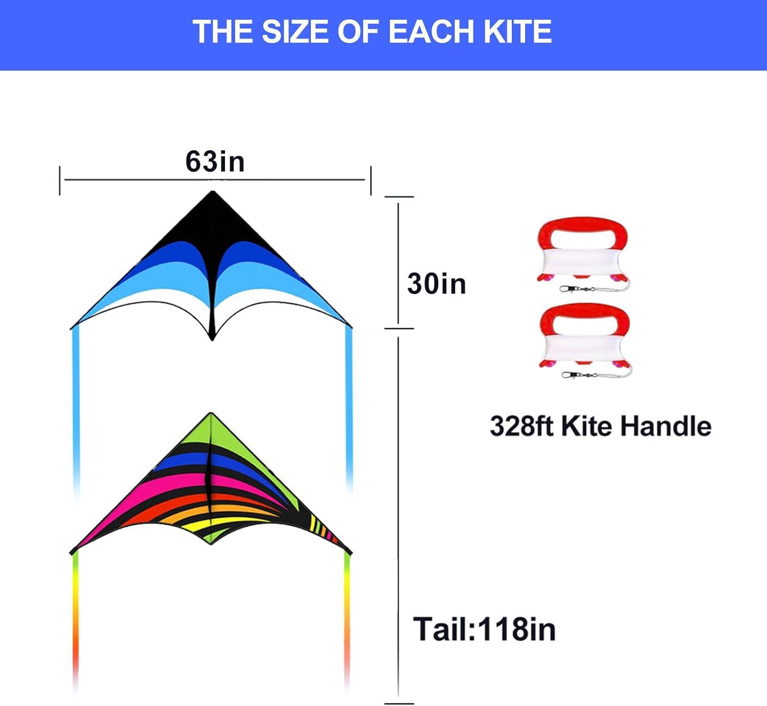 image:image3 Pack Delta Kite Set for Adults and Kids Single Line Beach Kites for Boys amp Girls Three Handle with String IncludedBlue Rainbow