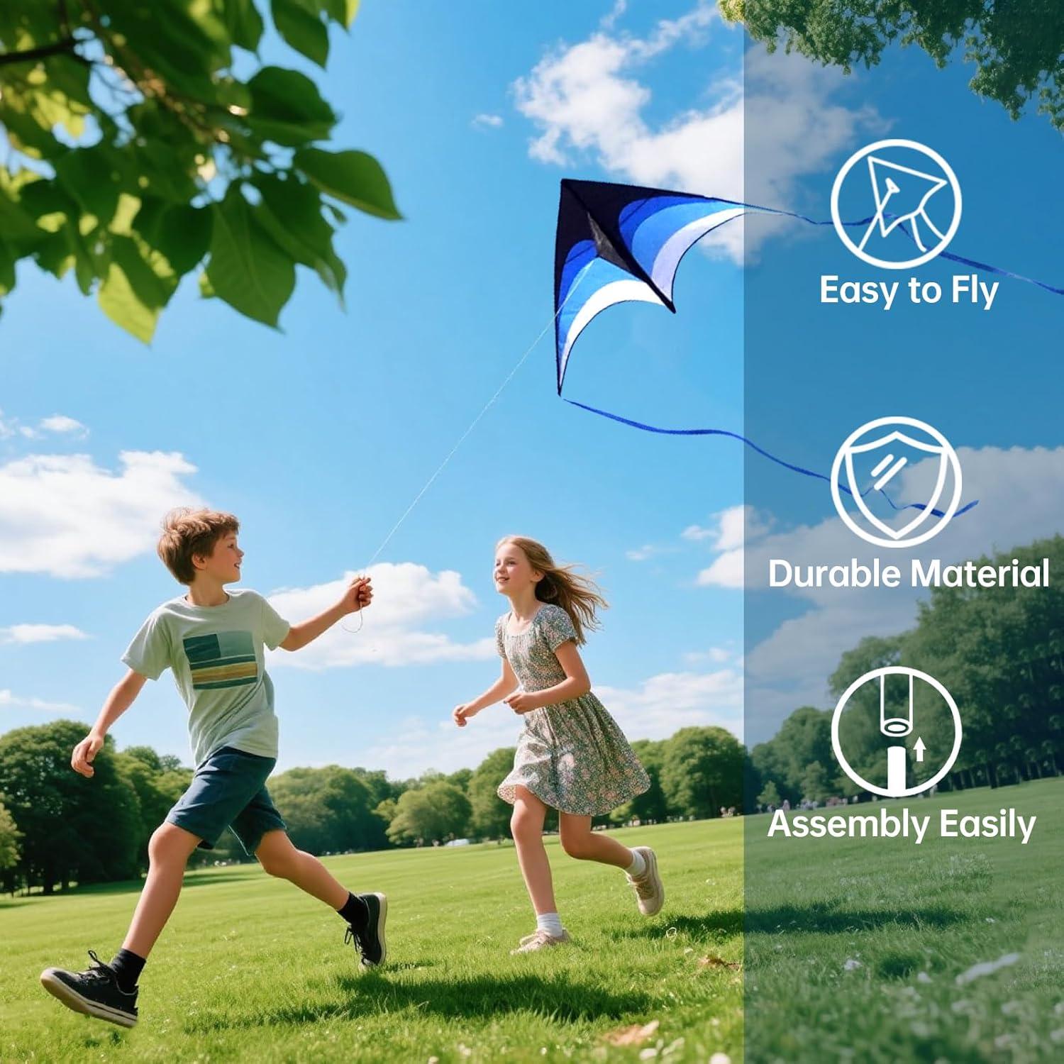 image:image3 Pack Delta Kite Set for Adults and Kids Single Line Beach Kites for Boys amp Girls Three Handle with String IncludedBlue Rainbow