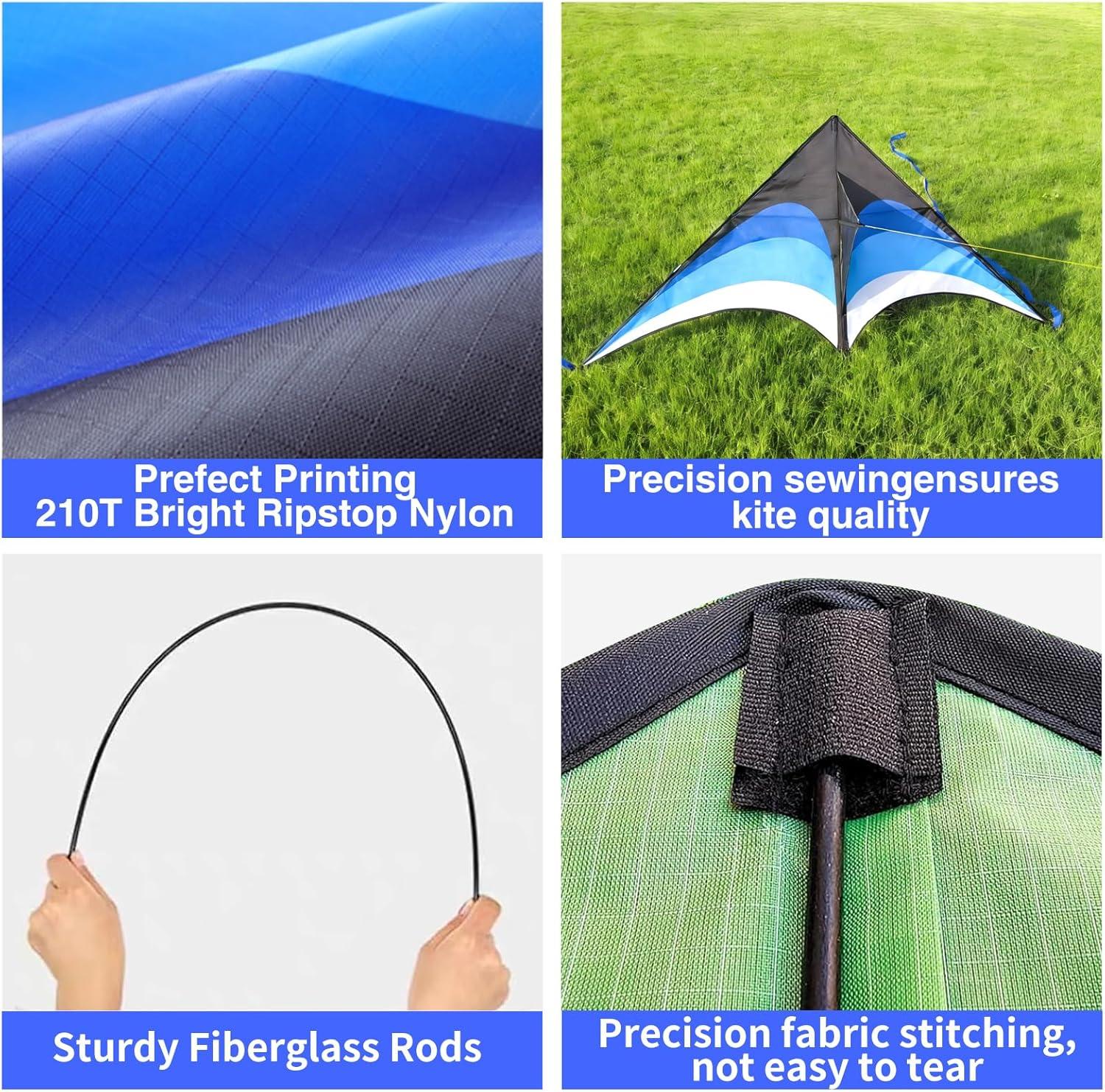 image:image3 Pack Delta Kite Set for Adults and Kids Single Line Beach Kites for Boys amp Girls Three Handle with String IncludedGreen Blue Pink
