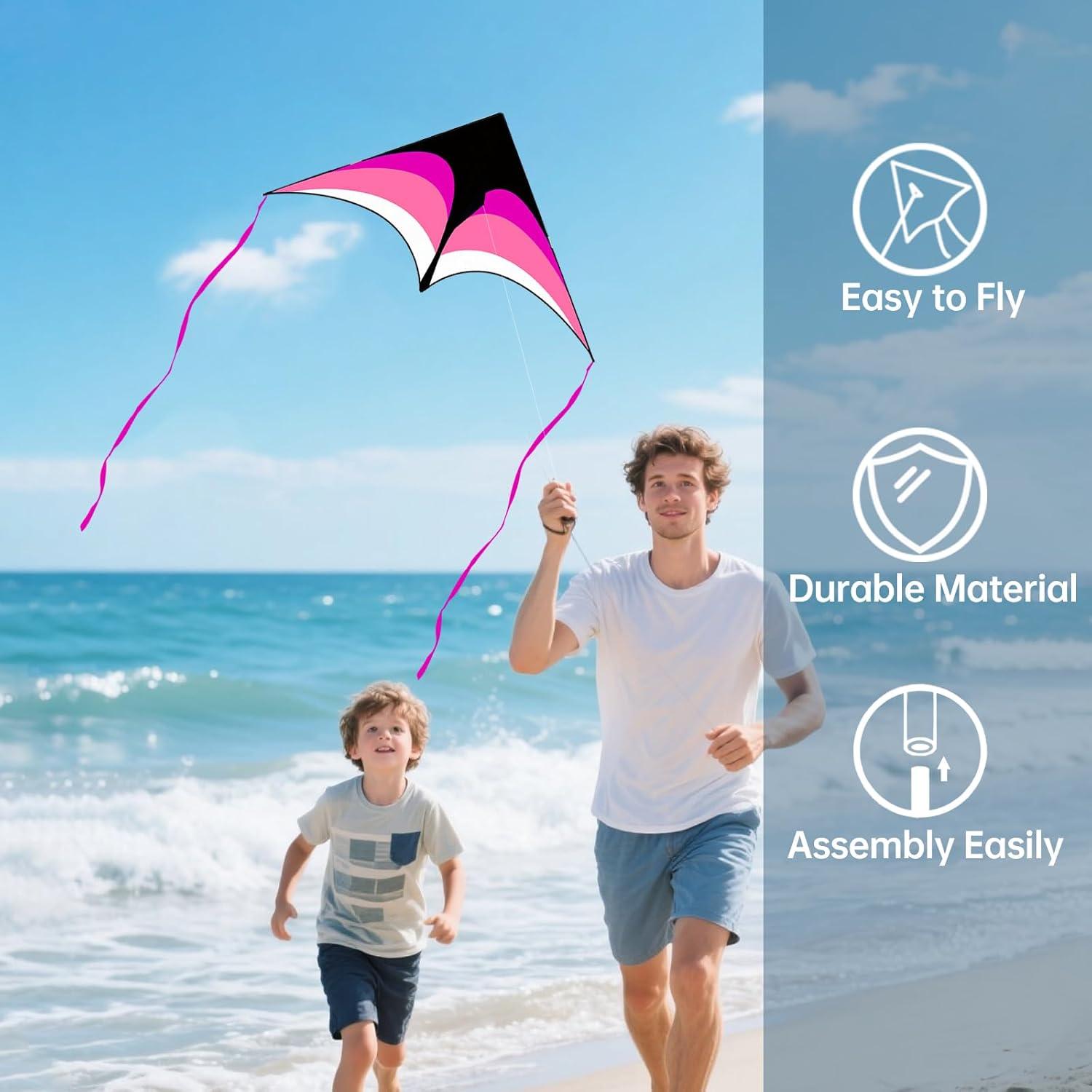 image:image3 Pack Delta Kite Set for Adults and Kids Single Line Beach Kites for Boys amp Girls Three Handle with String IncludedGreen Blue Pink