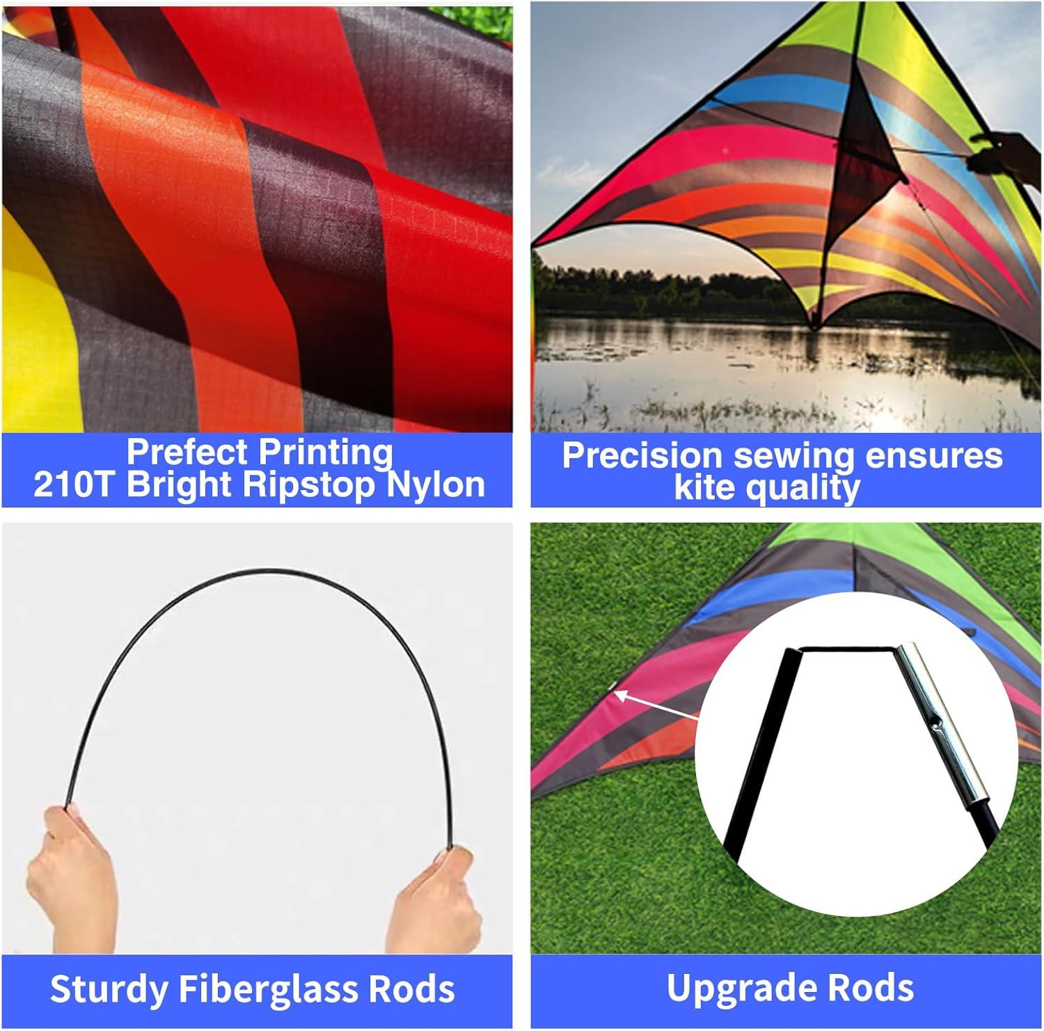 image:image3 Pack Delta Kite Set for Adults and Kids Single Line Beach Kites for Boys amp Girls Three Handle with String IncludedGreen Blue Rainbow