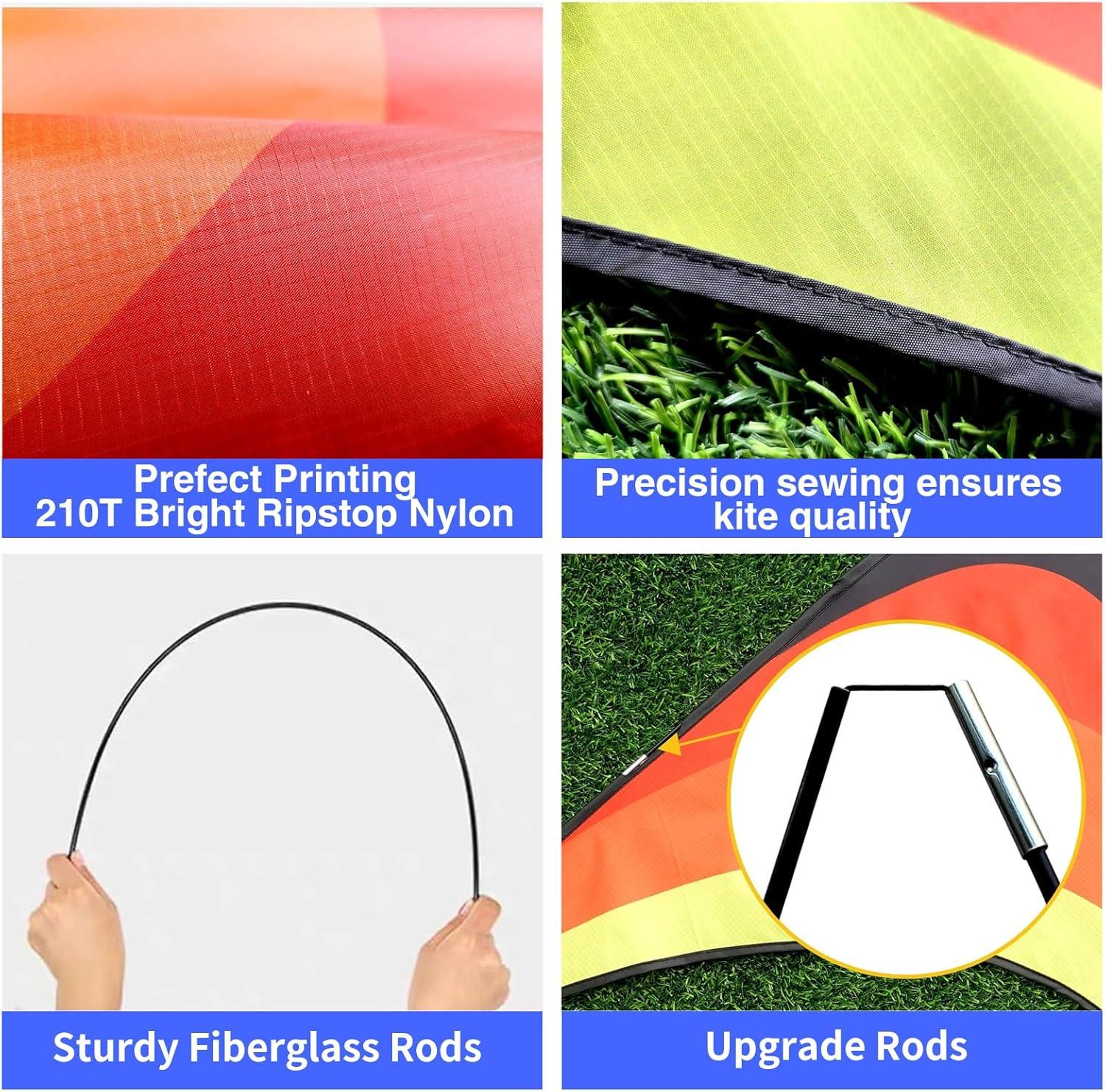 image:image3 Pack Delta Kite Set for Adults and Kids Single Line Beach Kites for Boys amp Girls Three Handle with String IncludedGreen Orange Rainbow