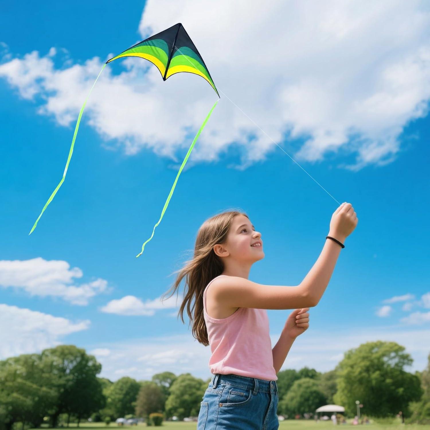 image:image3 Pack Delta Kite Set for Adults and Kids Single Line Beach Kites for Boys amp Girls Three Handle with String IncludedGreen Orange Rainbow