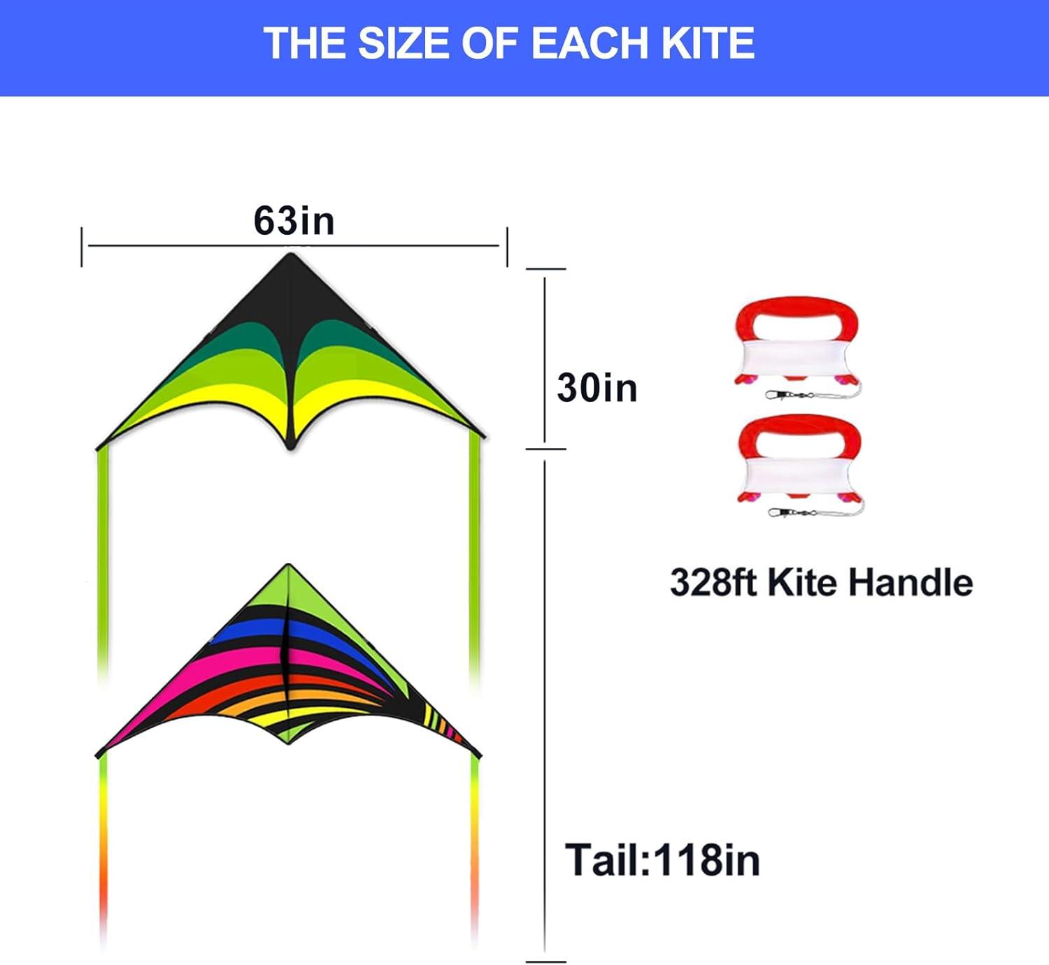 image:image3 Pack Delta Kite Set for Adults and Kids Single Line Beach Kites for Boys amp Girls Three Handle with String IncludedGreen Rainbow