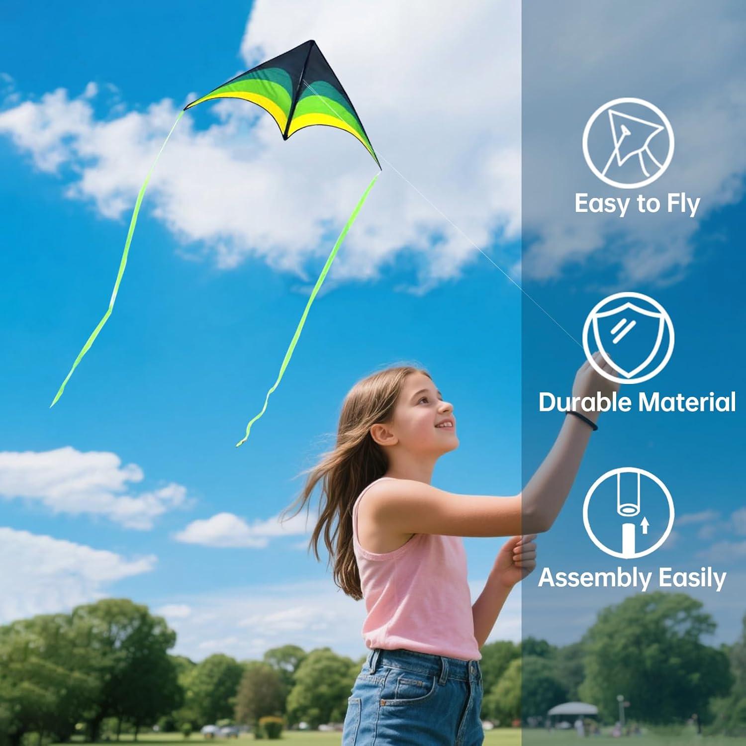 image:image3 Pack Delta Kite Set for Adults and Kids Single Line Beach Kites for Boys amp Girls Three Handle with String IncludedGreen Rainbow
