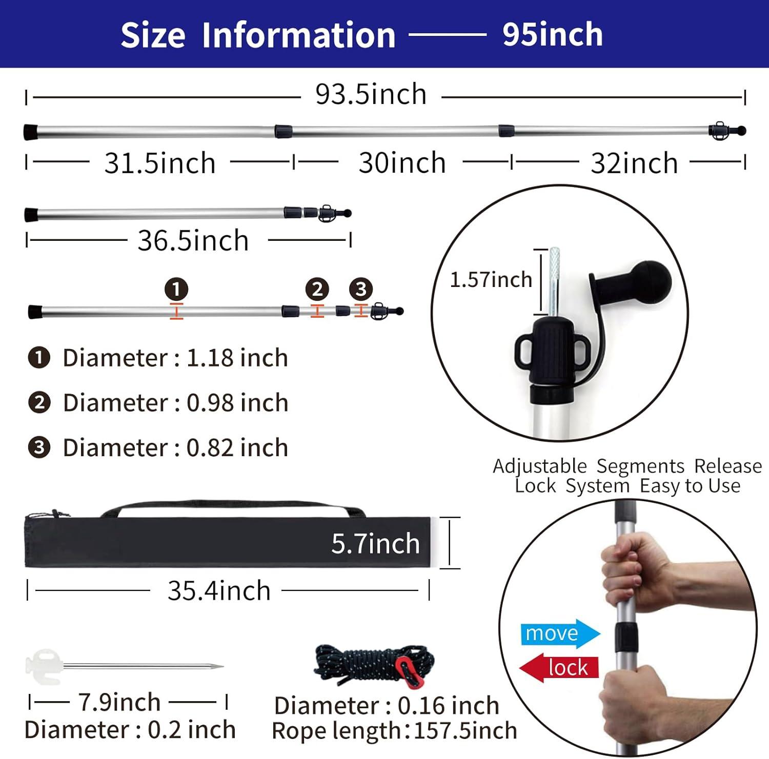 image:image9055 Aluminum Camping Tarp Poles AdjustableTelescoping amp Portable Tent Poles Replacement 2 Pack it Comes with 4 Metal Stake 4 Guy Line Cord with Guyline Adjuster amp 1 Storage Bag