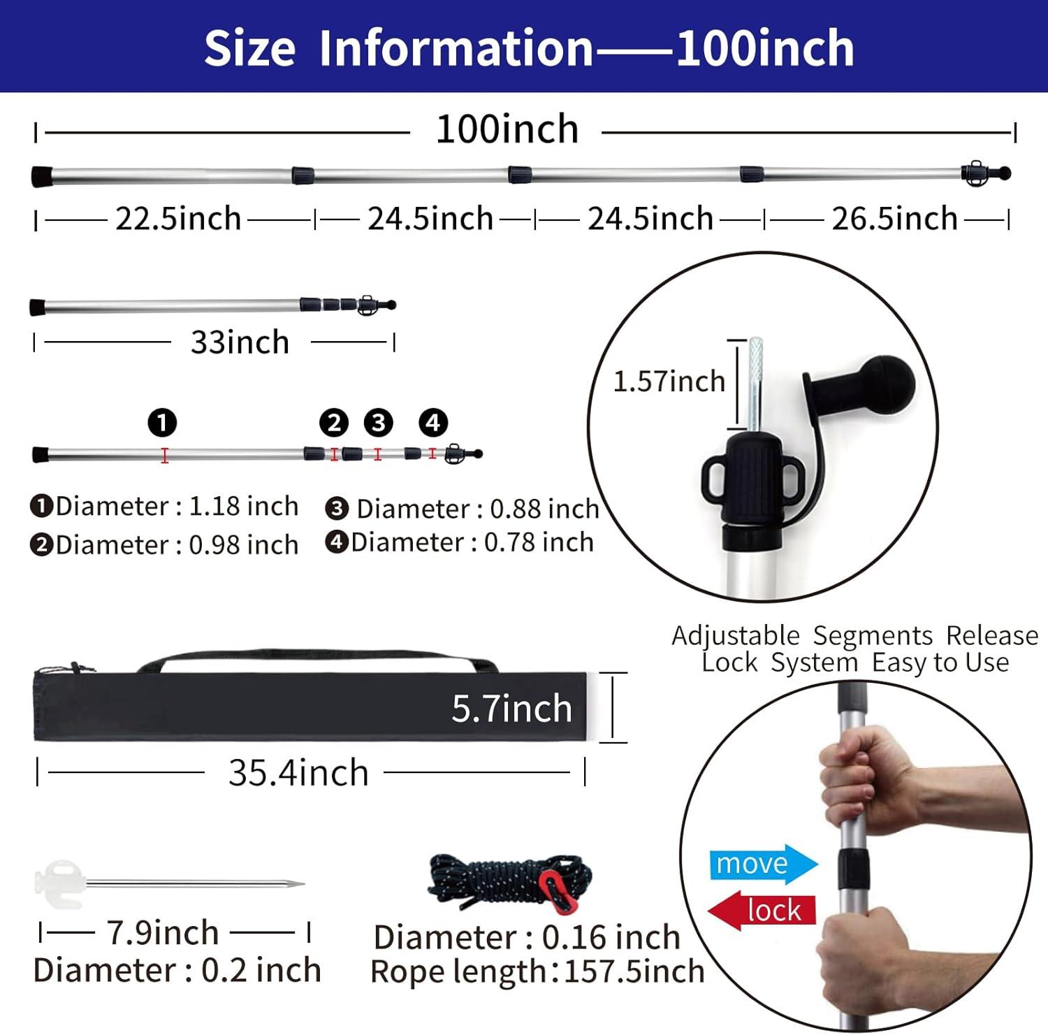 image:image9842 Aluminum Camping Tarp Poles AdjustableTelescoping amp Portable Tent Poles Replacement 2 Pack it Comes with 4 Metal Stake 4 Guy Line Cord with Guyline Adjuster amp 1 Storage Bag