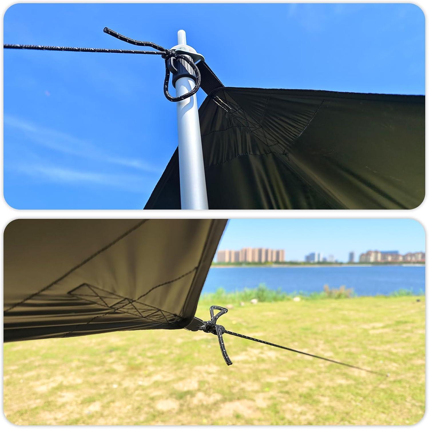 image:image9842 Aluminum Camping Tarp Poles AdjustableTelescoping amp Portable Tent Poles Replacement 4 Pack it Comes with 8 Metal Stake 8 Guy Line Cord with Guyline Adjuster amp 1 Storage Bag