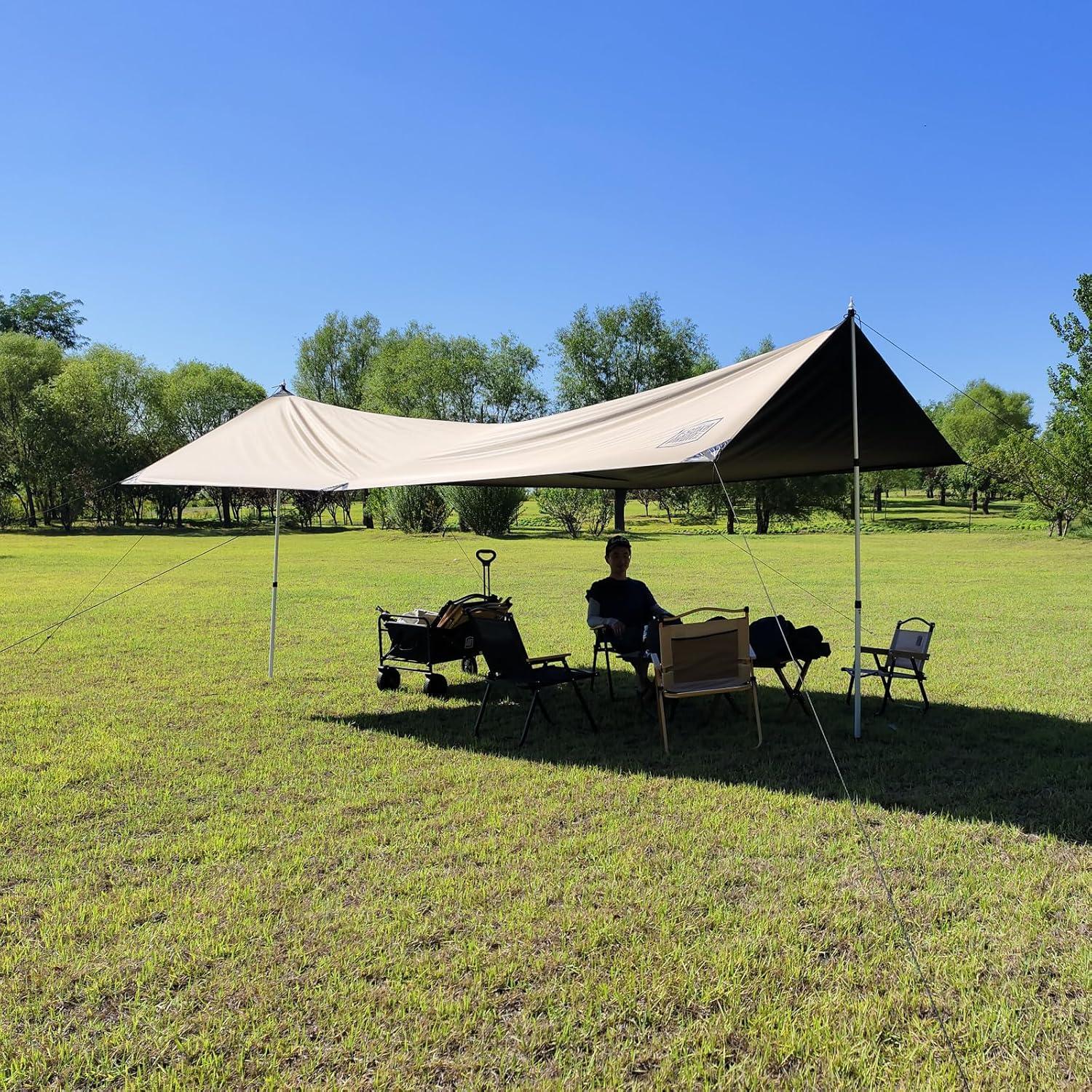 image:image9842 Aluminum Camping Tarp Poles AdjustableTelescoping amp Portable Tent Poles Replacement 4 Pack it Comes with 8 Metal Stake 8 Guy Line Cord with Guyline Adjuster amp 1 Storage Bag