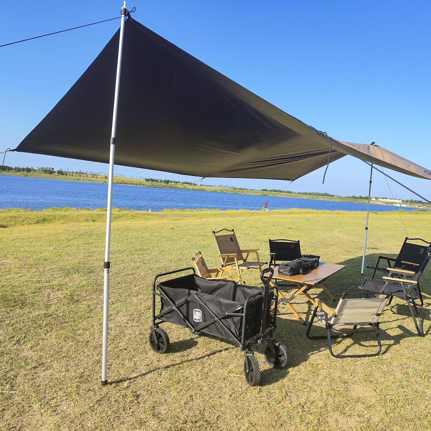 image:image9842 Aluminum Camping Tarp Poles AdjustableTelescoping amp Portable Tent Poles Replacement 4 Pack it Comes with 8 Metal Stake 8 Guy Line Cord with Guyline Adjuster amp 1 Storage Bag