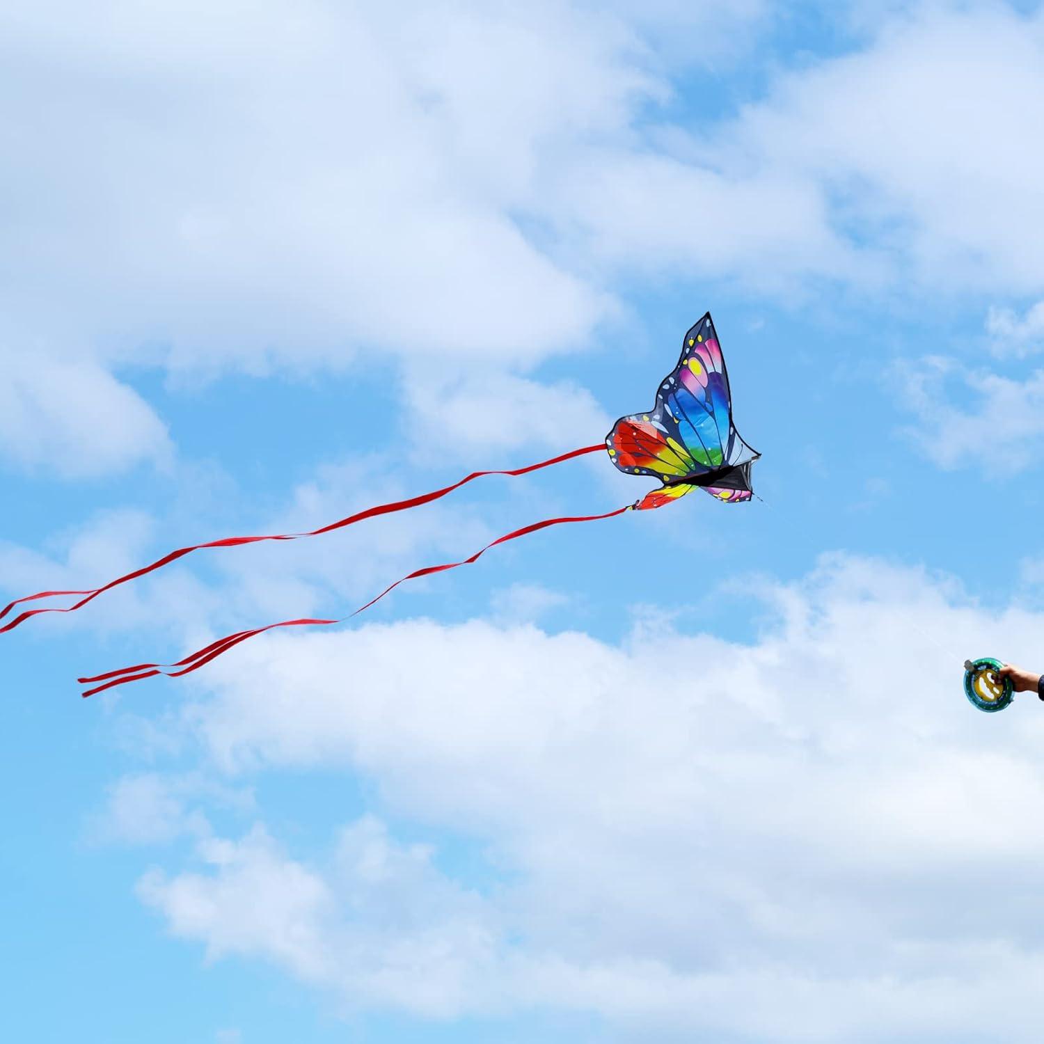 image:imageButterfly Kites for Kids and Adults Easy to Fly Large Single Line Kite for Boys and Girls 55 x 28 Beach Kite for Beginners 300ft String Handle IncludedRainbow Butterfly