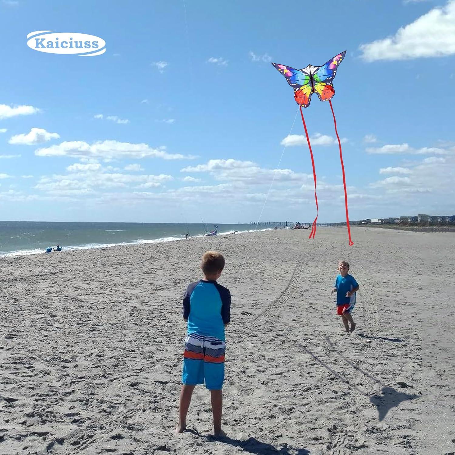 image:imageButterfly Kites for Kids and Adults Easy to Fly Large Single Line Kite for Boys and Girls 55 x 28 Beach Kite for Beginners 300ft String Handle IncludedRainbow Butterfly with Reel