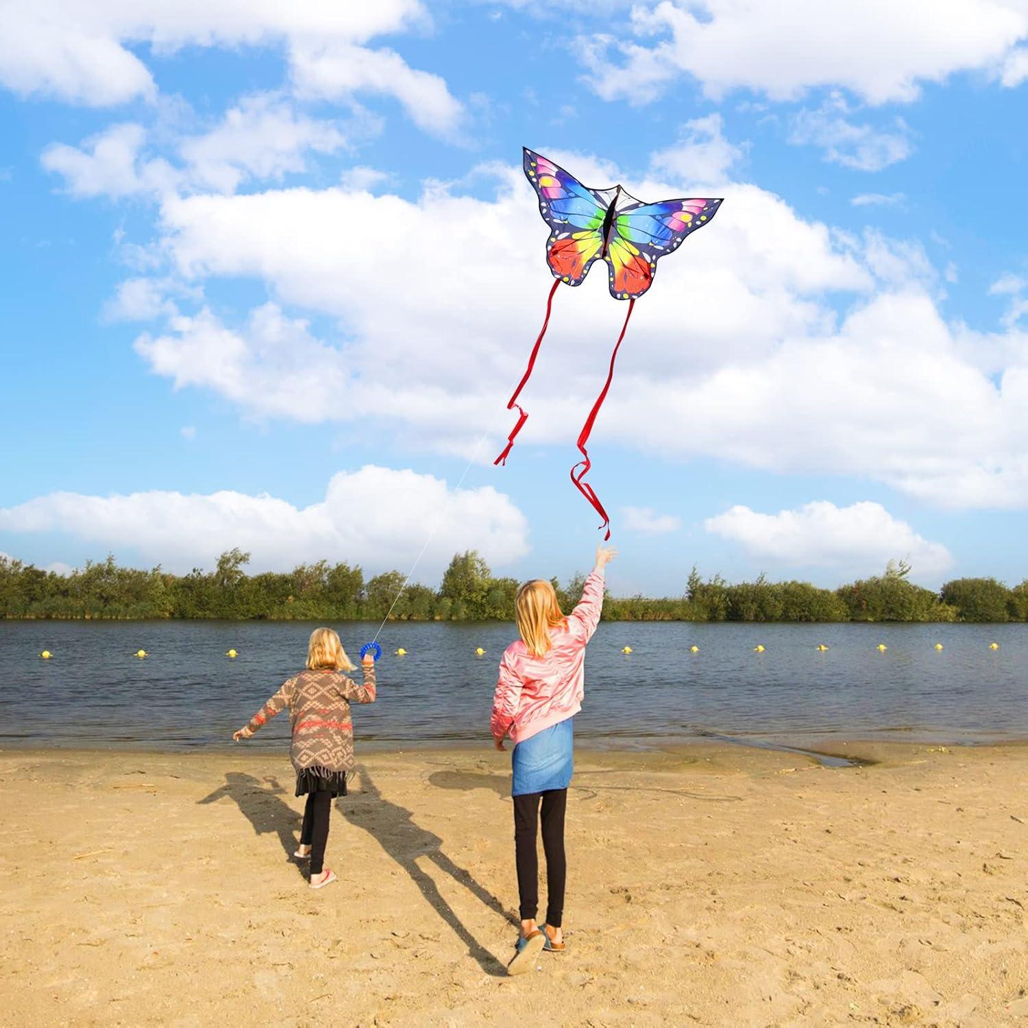 image:imageButterfly Kites for Kids and Adults Easy to Fly Large Single Line Kite for Boys and Girls 55 x 28 Beach Kite for Beginners 300ft String Handle IncludedRainbow Butterfly