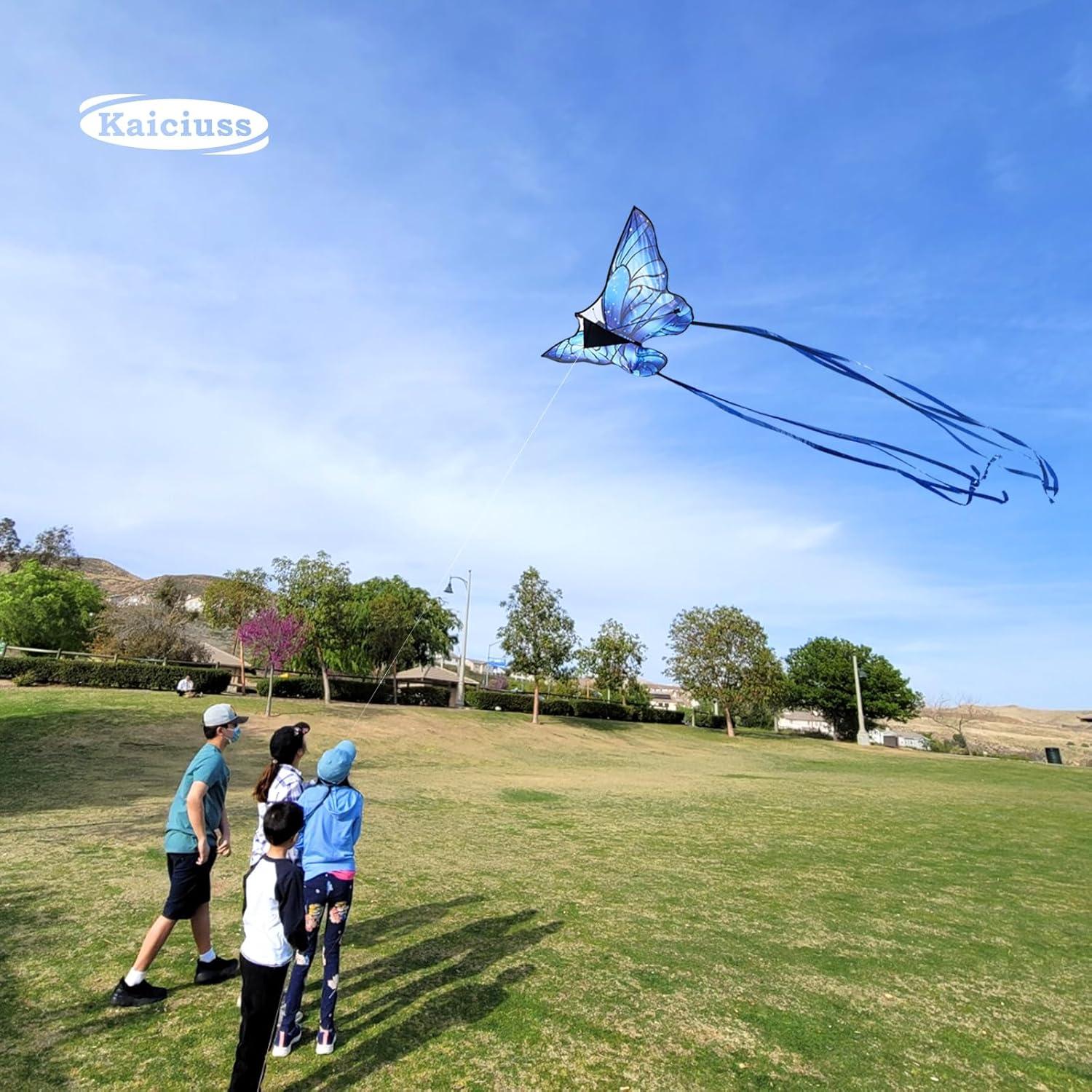 image:imageButterfly Kites for Kids and Adults Easy to Fly Large Single Line Kite for Boys and Girls 55 x 28 Beach Kite for Beginners 300ft String Handle IncludedBlue Butterfly with Reel