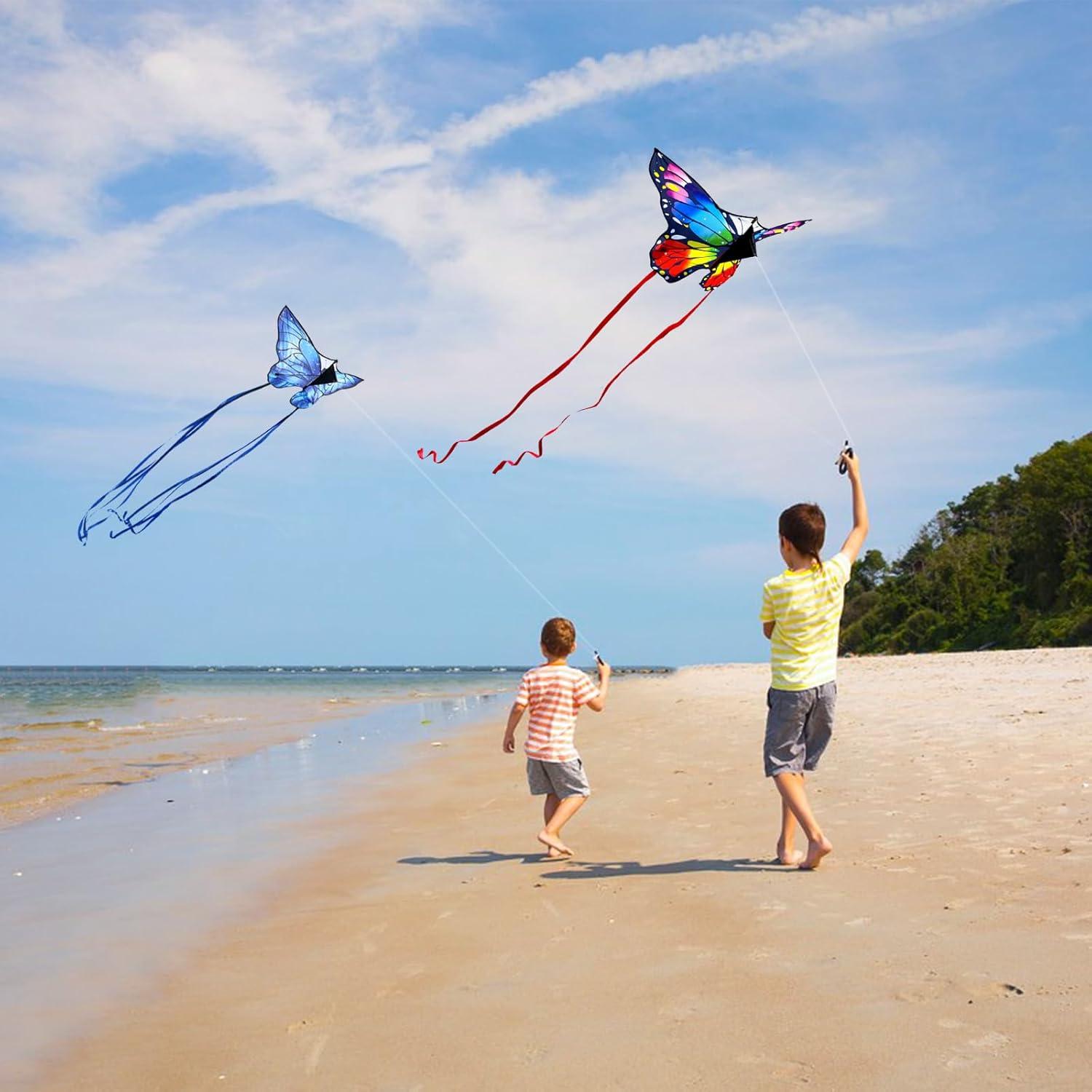 image:imageButterfly Kites for Kids and Adults Easy to Fly Large Single Line Kite for Boys and Girls 55 x 28 Beach Kite for Beginners 300ft String Handle IncludedRainbow Blue Butterfly