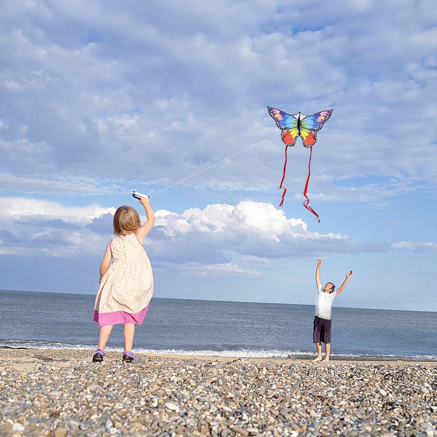 image:imageButterfly Kites for Kids and Adults Easy to Fly Large Single Line Kite for Boys and Girls 55 x 28 Beach Kite for Beginners 300ft String Handle IncludedRainbow Blue Butterfly