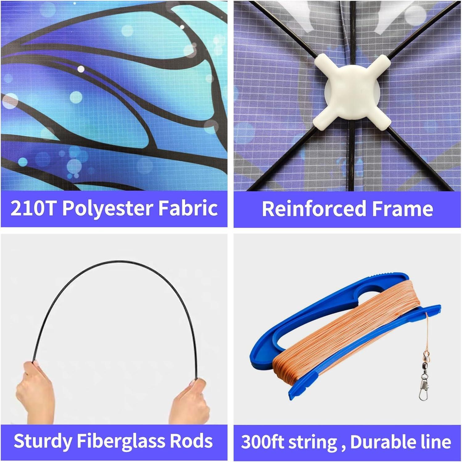 image:imageButterfly Kites for Kids and Adults Easy to Fly Large Single Line Kite for Boys and Girls 55 x 28 Beach Kite for Beginners 300ft String Handle IncludedRainbow Blue Butterfly