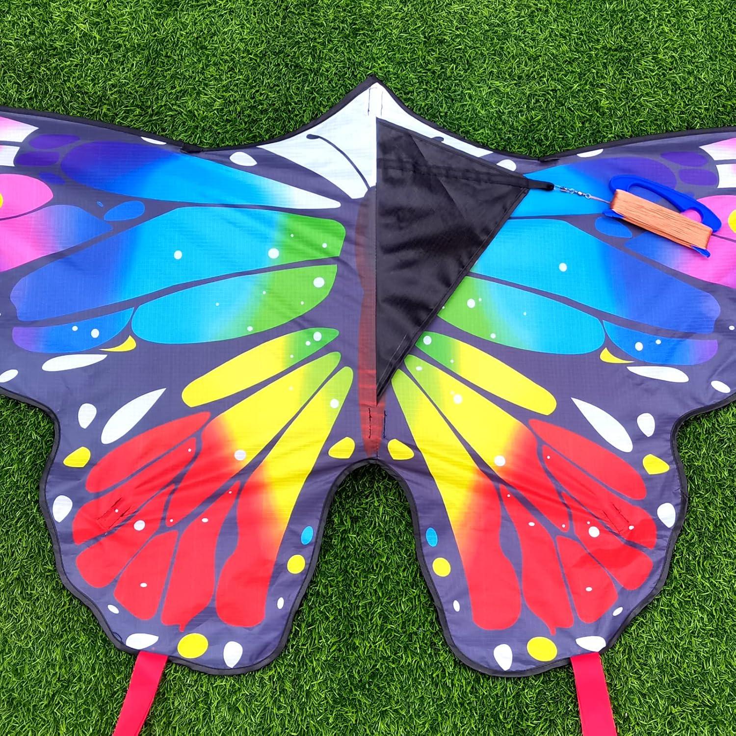 image:imageButterfly Kites for Kids and Adults Easy to Fly Large Single Line Kite for Boys and Girls 55 x 28 Beach Kite for Beginners 300ft String Handle IncludedRainbow Butterfly