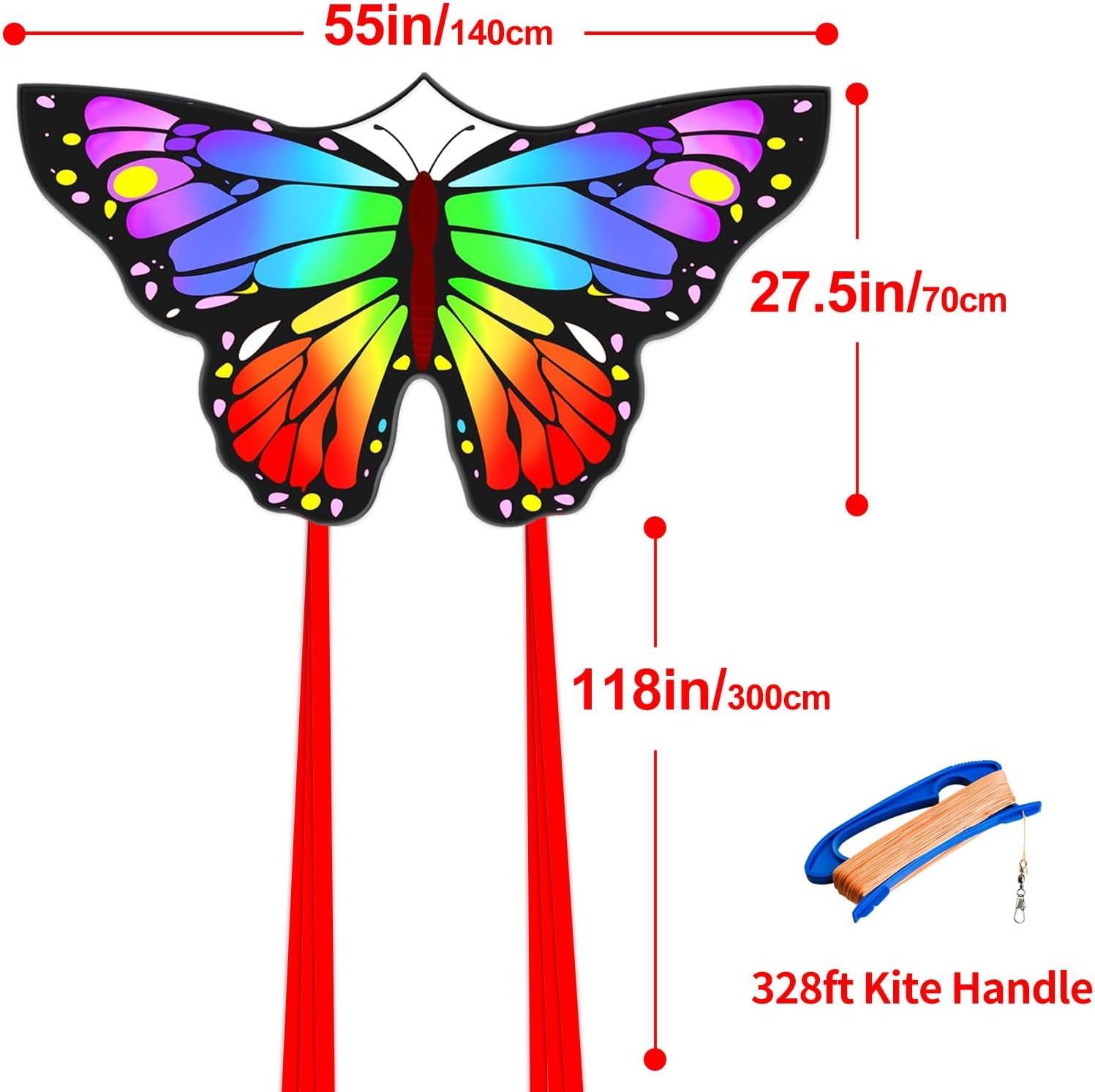 image:imageButterfly Kites for Kids and Adults Easy to Fly Large Single Line Kite for Boys and Girls 55 x 28 Beach Kite for Beginners 300ft String Handle IncludedRainbow Butterfly