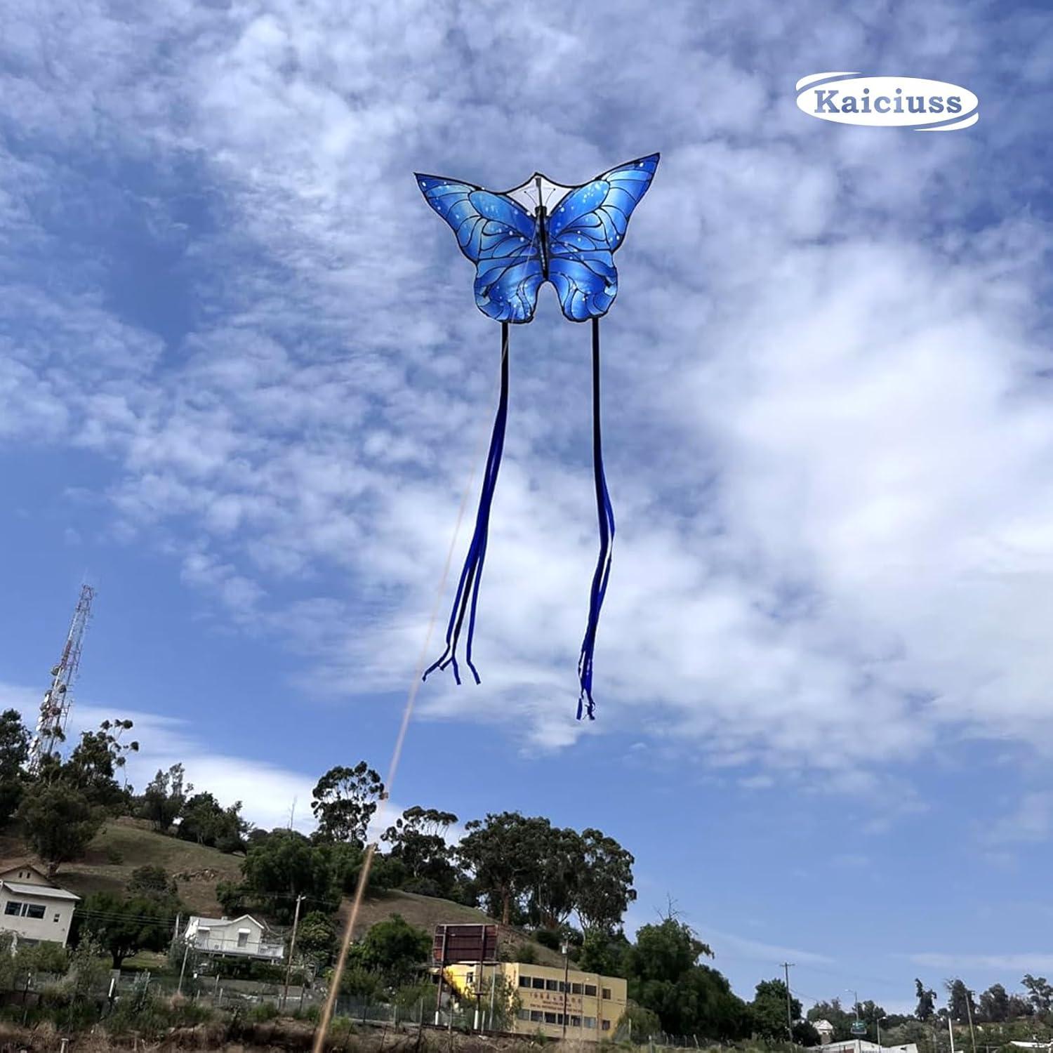 image:imageButterfly Kites for Kids and Adults Easy to Fly Large Single Line Kite for Boys and Girls 55 x 28 Beach Kite for Beginners 300ft String Handle IncludedBlue Butterfly with Reel