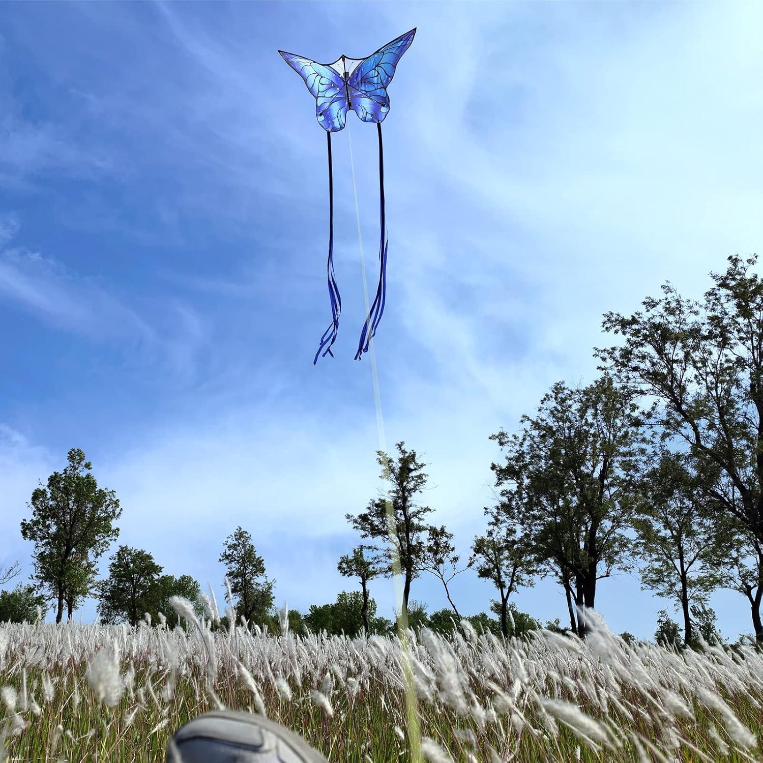 image:imageButterfly Kites for Kids and Adults Easy to Fly Large Single Line Kite for Boys and Girls 55 x 28 Beach Kite for Beginners 300ft String Handle IncludedBlue Butterfly