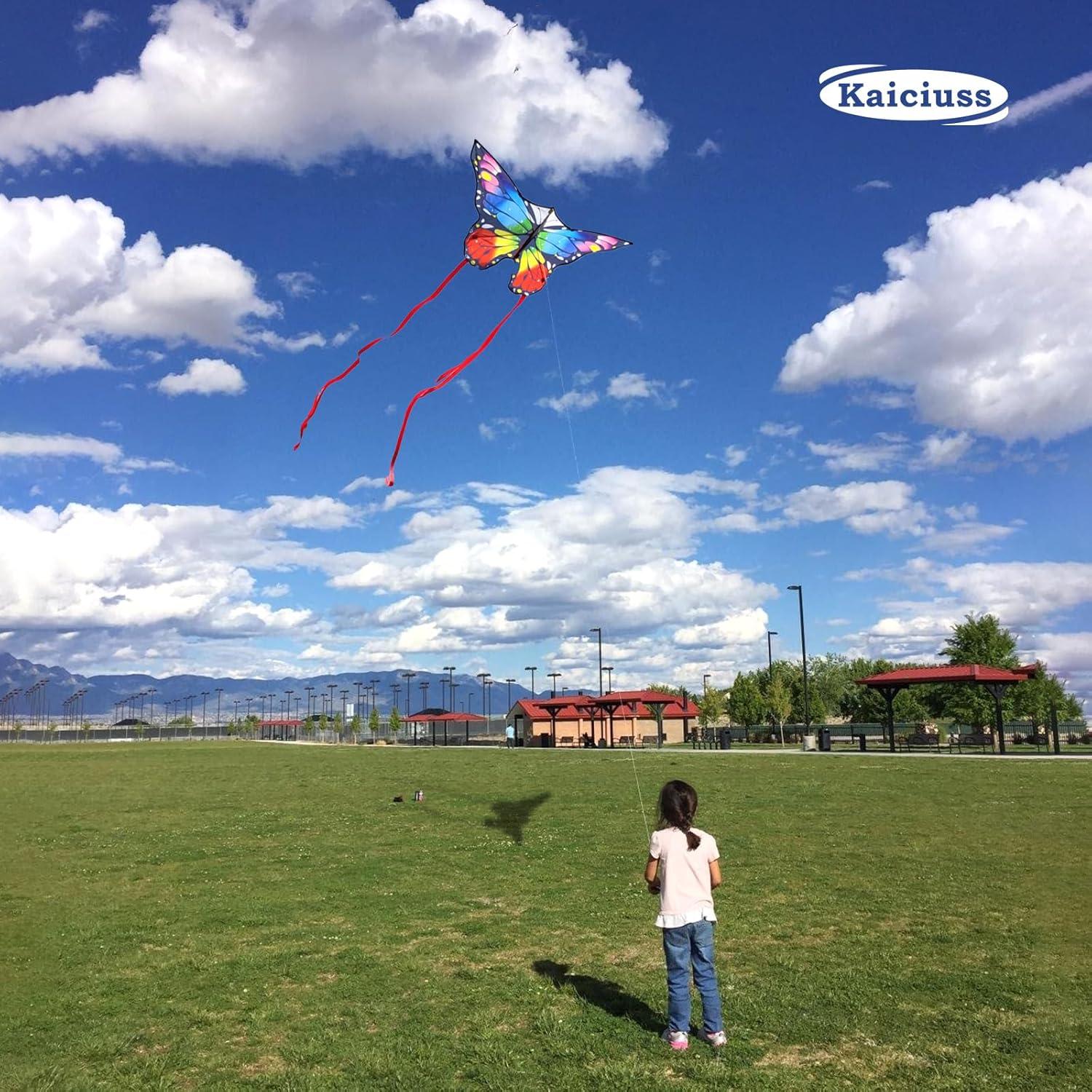 image:imageButterfly Kites for Kids and Adults Easy to Fly Large Single Line Kite for Boys and Girls 55 x 28 Beach Kite for Beginners 300ft String Handle IncludedRainbow Butterfly with Reel