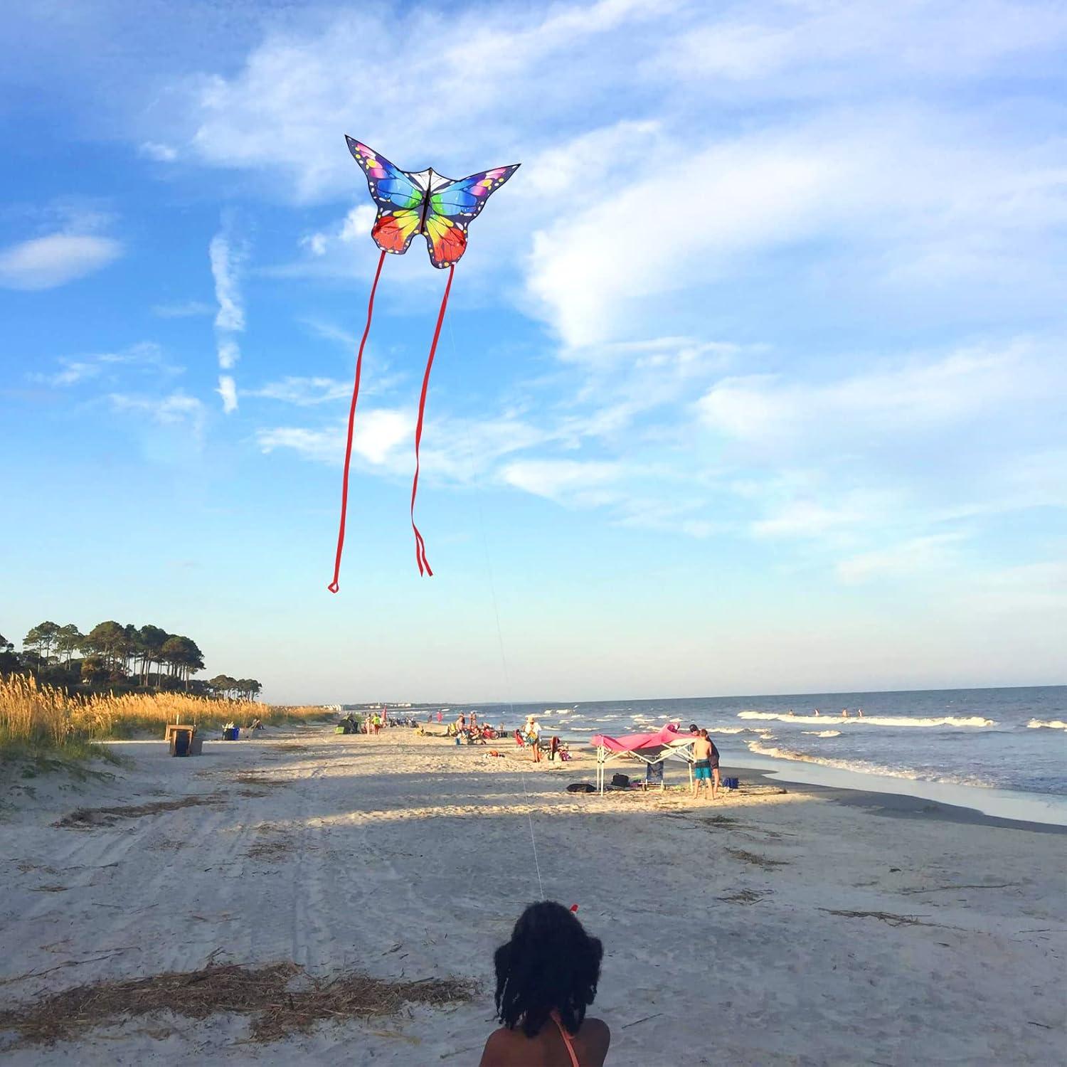 image:imageButterfly Kites for Kids and Adults Easy to Fly Large Single Line Kite for Boys and Girls 55 x 28 Beach Kite for Beginners 300ft String Handle IncludedRainbow Butterfly