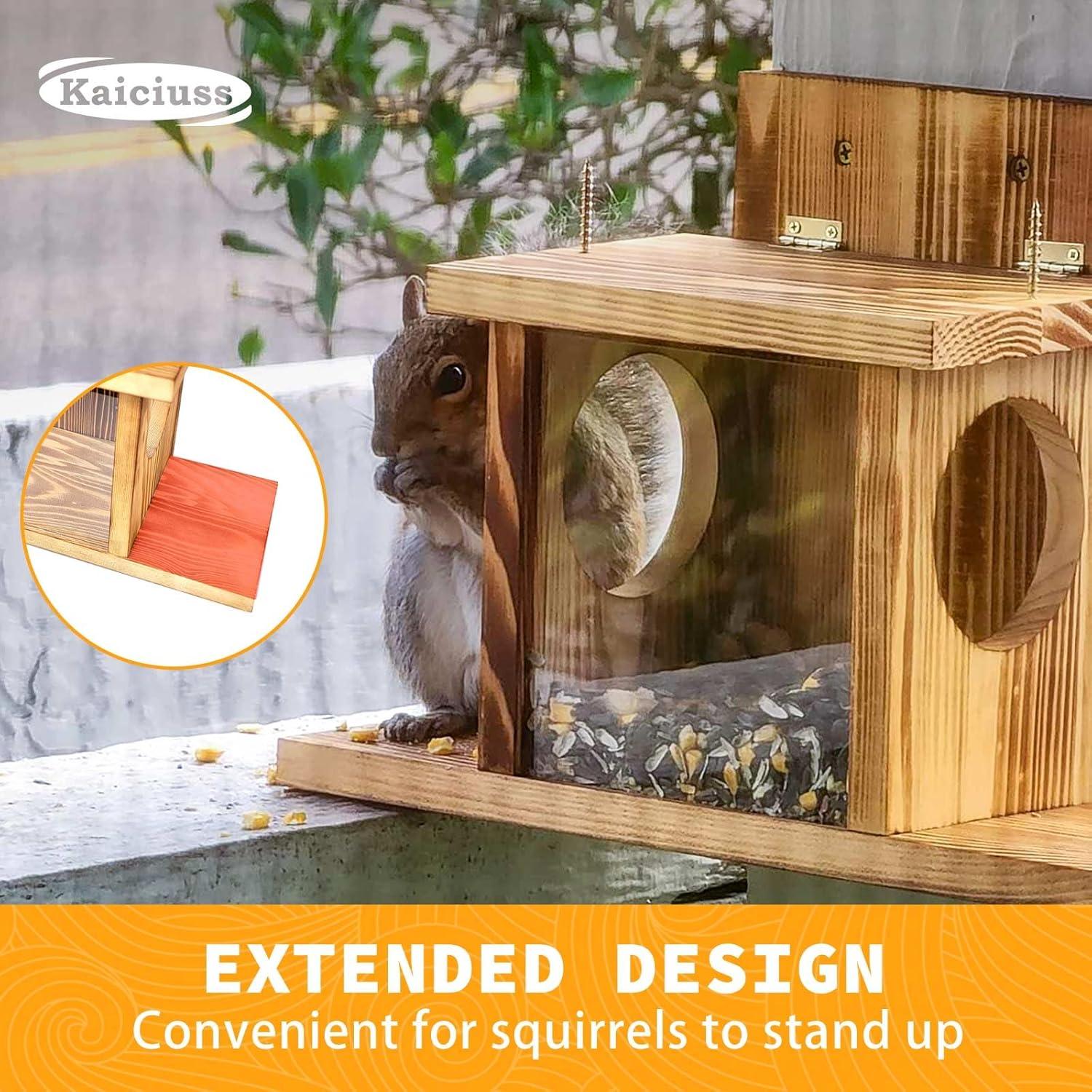 image:imageCarbonized Wooden Squirrel Feeder for Outside Wood Squirrel Feeding Table Sturdy Squirrel Feeding House with Thickness 15CM Wood Top Lid Opens for Easy Filling of Peanuts and Corn