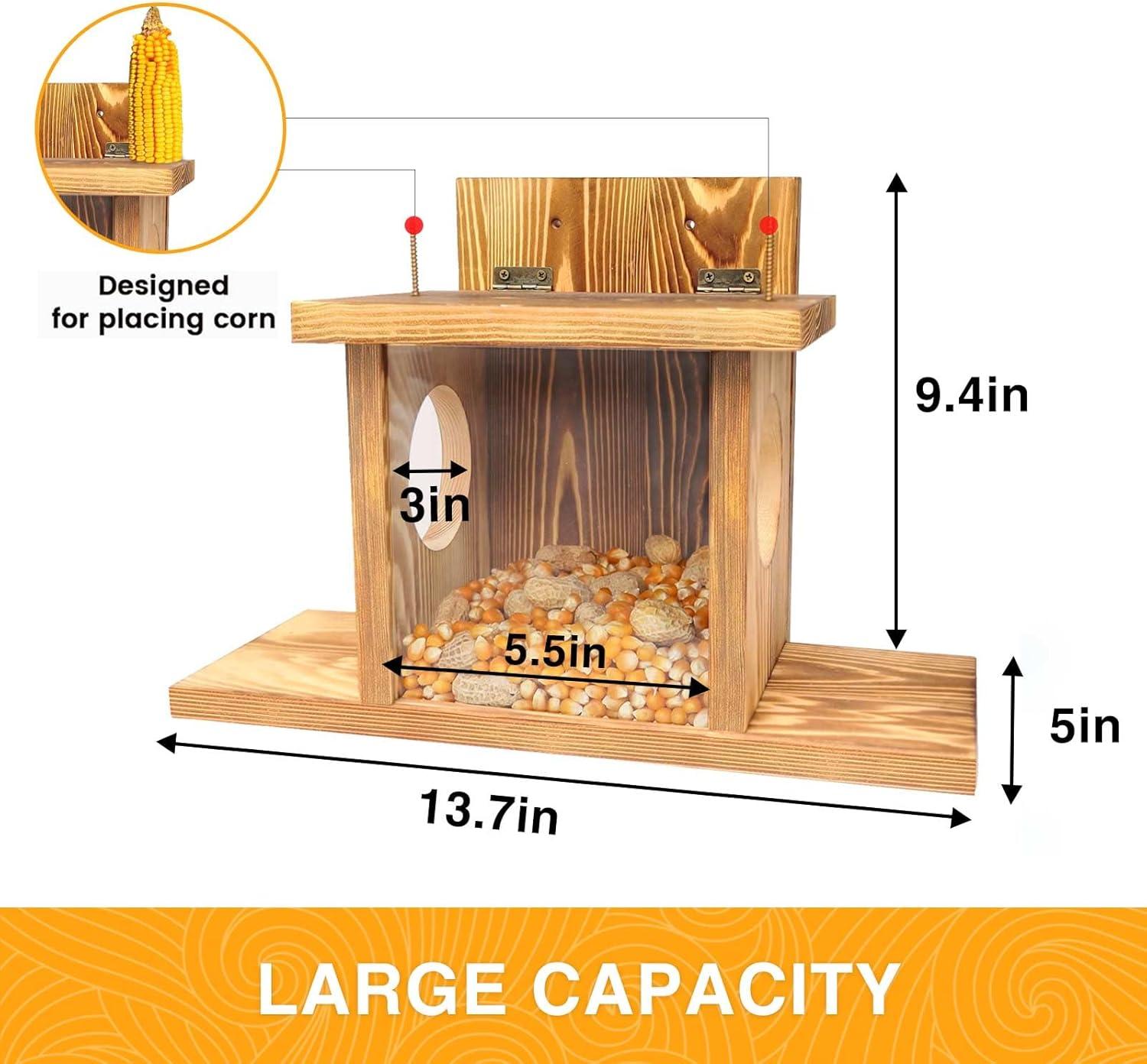 image:imageCarbonized Wooden Squirrel Feeder for Outside Wood Squirrel Feeding Table Sturdy Squirrel Feeding House with Thickness 15CM Wood Top Lid Opens for Easy Filling of Peanuts and Corn