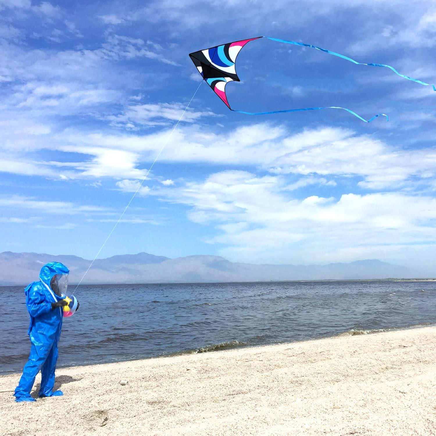 image:imageDelta Kite for Kids amp Adults Easy to Fly Large Single Line Beach Kite with 300ft String Handle Included Perfect for Beginners Teens60 Blue Black
