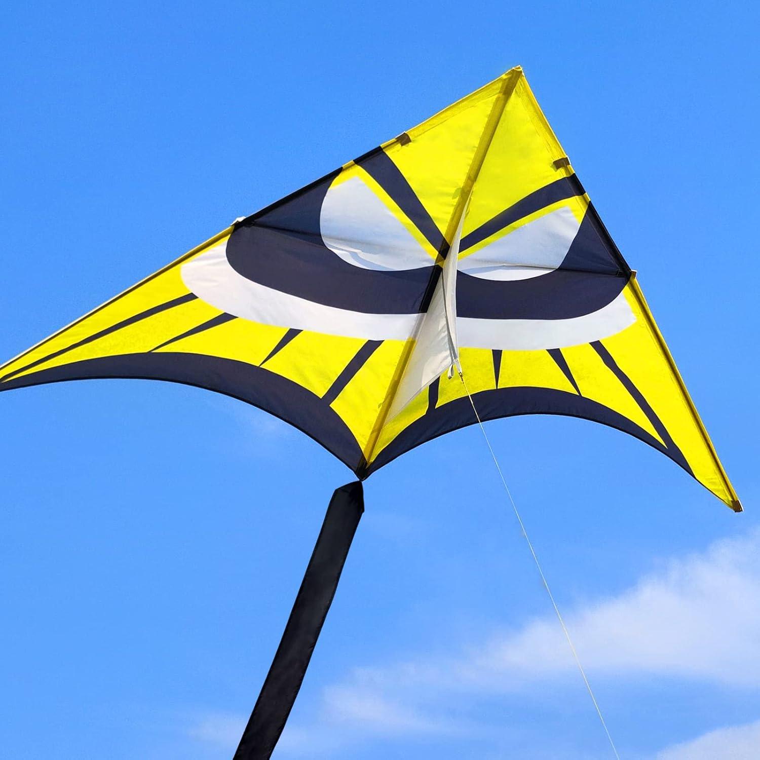 image:imageDelta Kite for Kids amp Adults Easy to Fly Large Single Line Beach Kite with 300ft String Handle Included Perfect for Beginners Teens98 Yellow Black