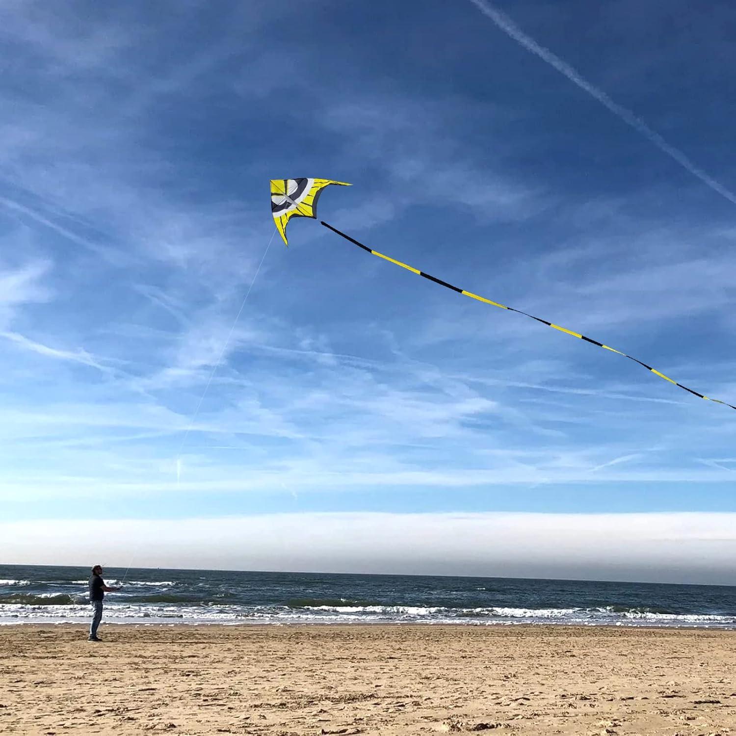 image:imageDelta Kite for Kids amp Adults Easy to Fly Large Single Line Beach Kite with 300ft String Handle Included Perfect for Beginners Teens98 Yellow Black