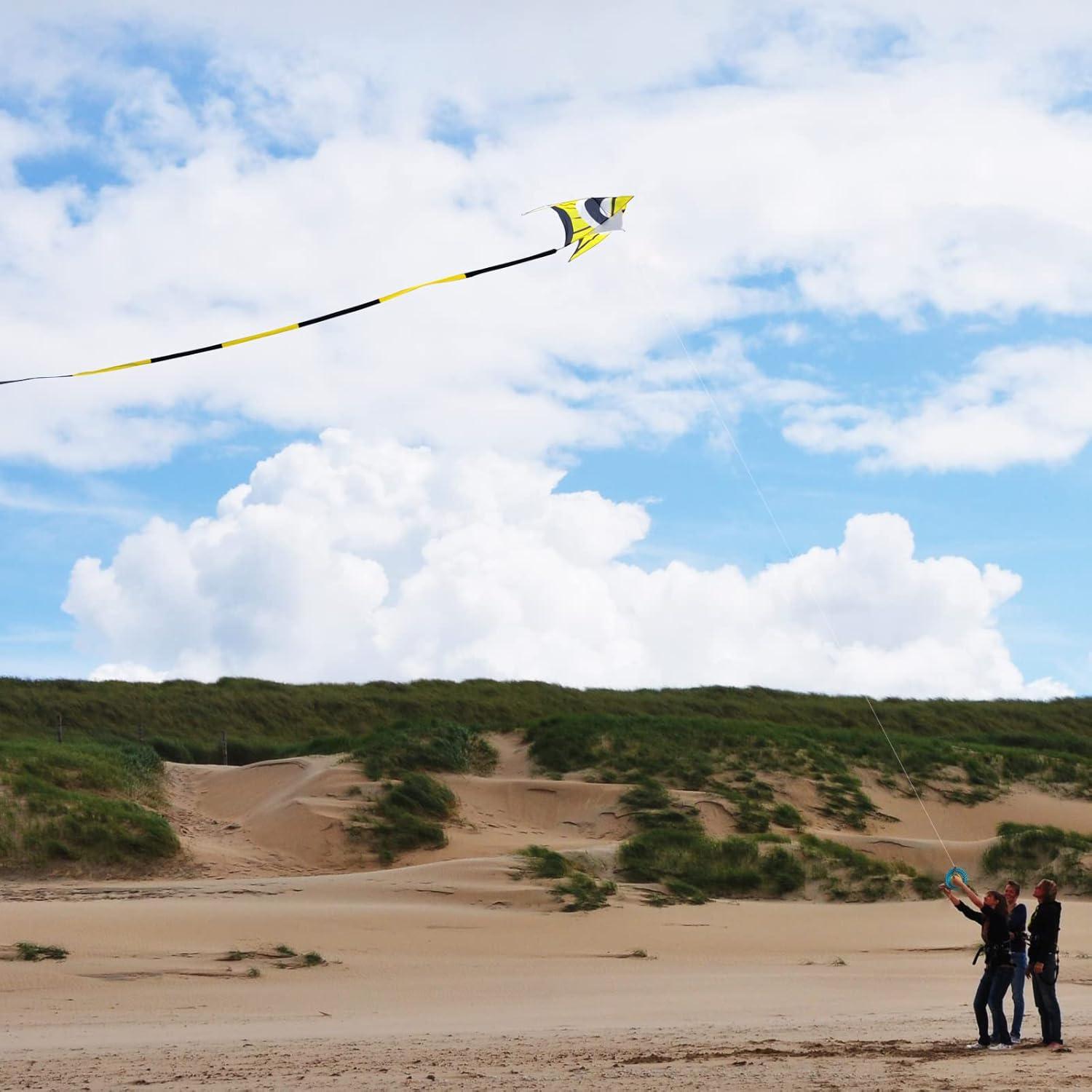 image:imageDelta Kite for Kids amp Adults Easy to Fly Large Single Line Beach Kite with 300ft String Handle Included Perfect for Beginners Teens98 Yellow Black