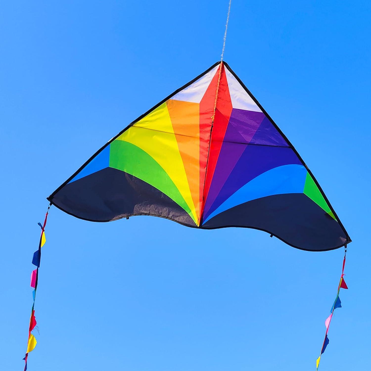 image:imageDelta Kite for Kids amp Adults Easy to Fly Large Single Line Beach Kite with 300ft String Handle Included Perfect for Beginners TeensDelta Rainbow