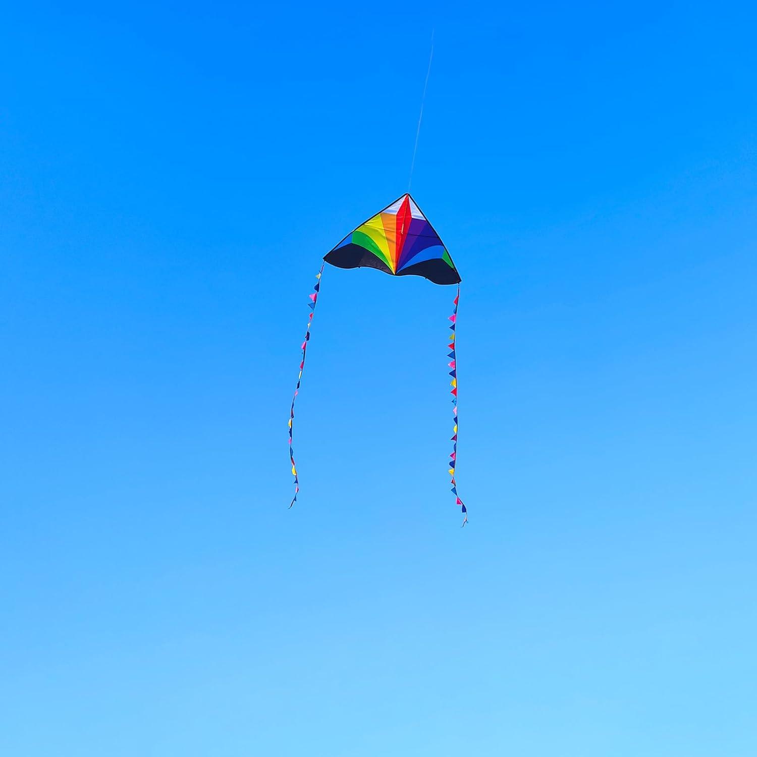 image:imageDelta Kite for Kids amp Adults Easy to Fly Large Single Line Beach Kite with 300ft String Handle Included Perfect for Beginners TeensDelta Rainbow