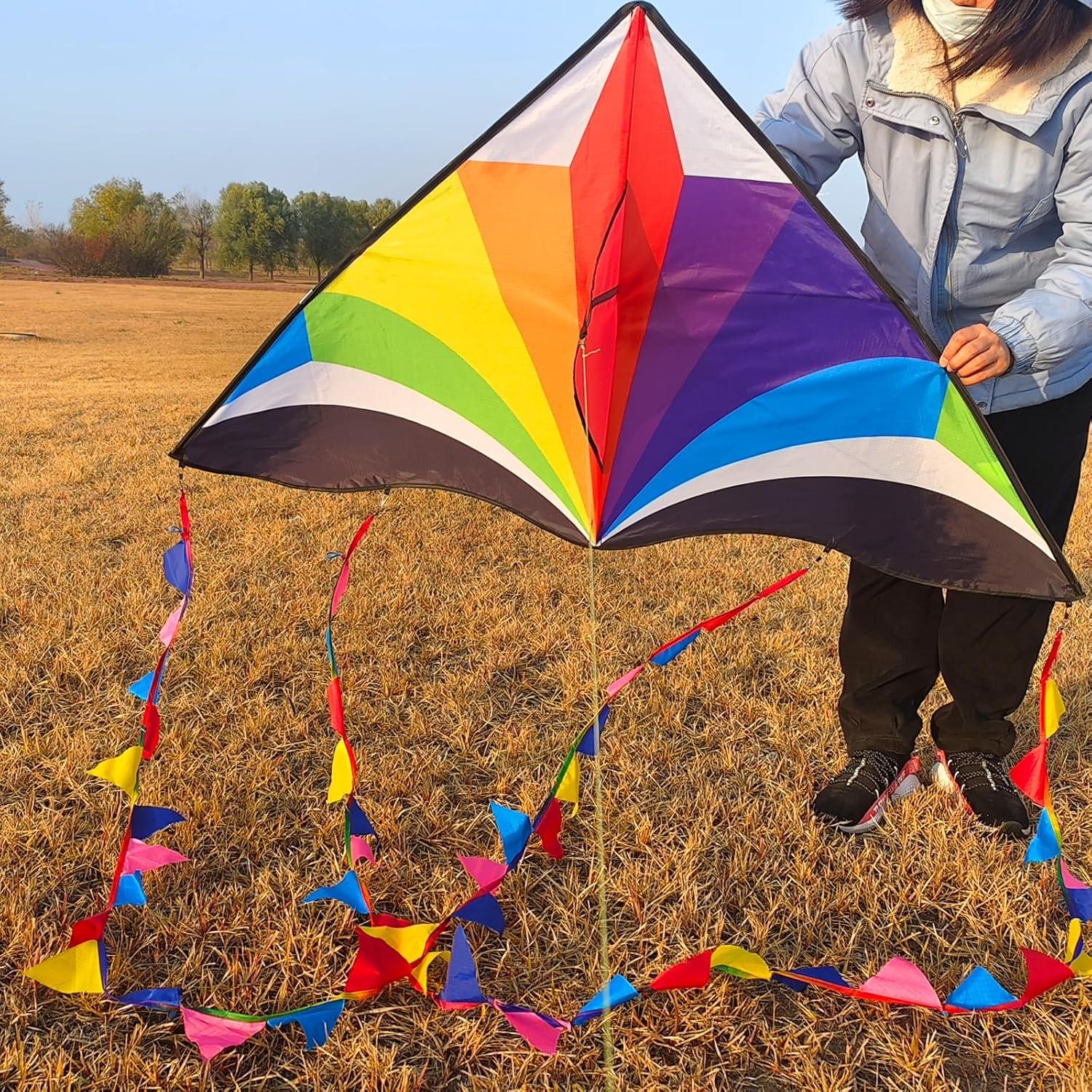 image:imageDelta Kite for Kids amp Adults Easy to Fly Large Single Line Beach Kite with 300ft String Handle Included Perfect for Beginners TeensFlying Rainbow