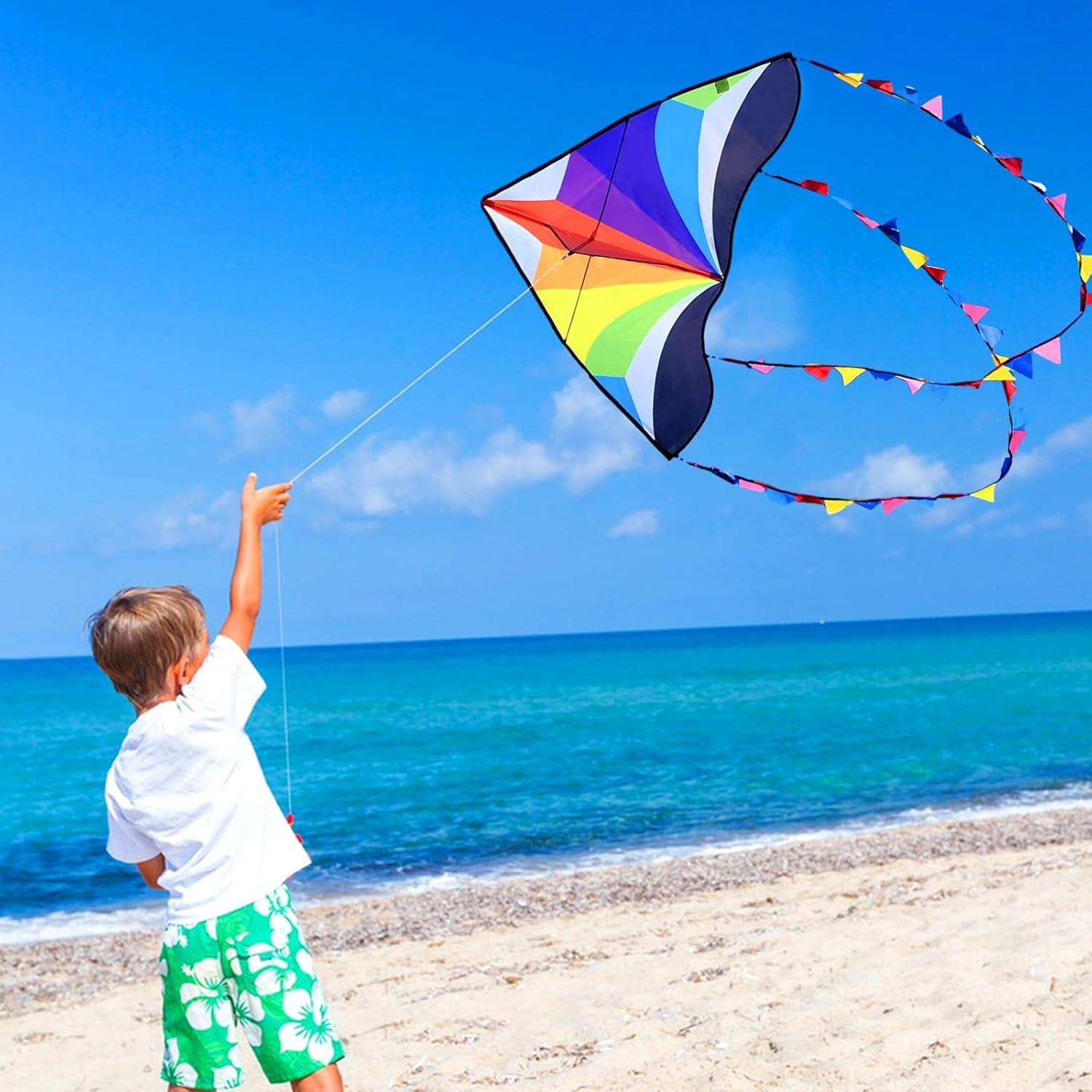 image:imageDelta Kite for Kids amp Adults Easy to Fly Large Single Line Beach Kite with 300ft String Handle Included Perfect for Beginners TeensFlying Rainbow