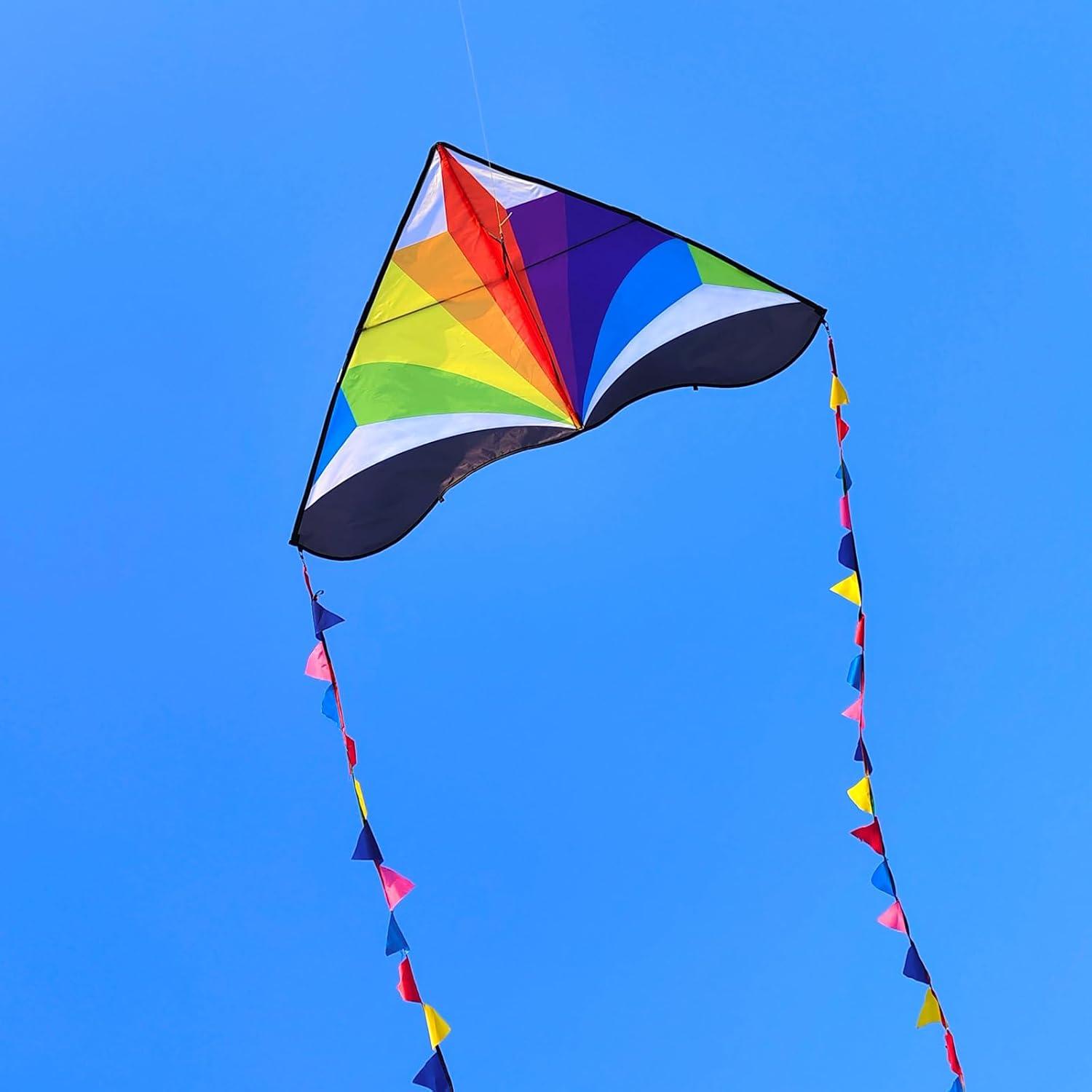 image:imageDelta Kite for Kids amp Adults Easy to Fly Large Single Line Beach Kite with 300ft String Handle Included Perfect for Beginners TeensFlying Rainbow