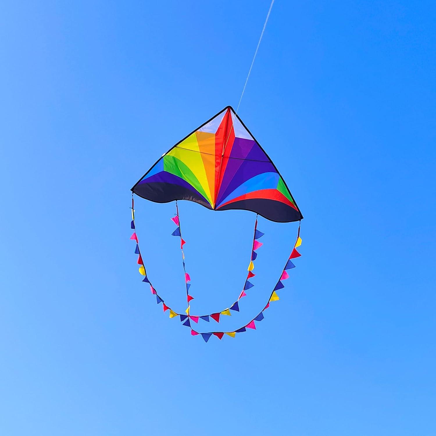 image:imageDelta Kite for Kids amp Adults Easy to Fly Large Single Line Beach Kite with 300ft String Handle Included Perfect for Beginners TeensMulticolor Rainbow
