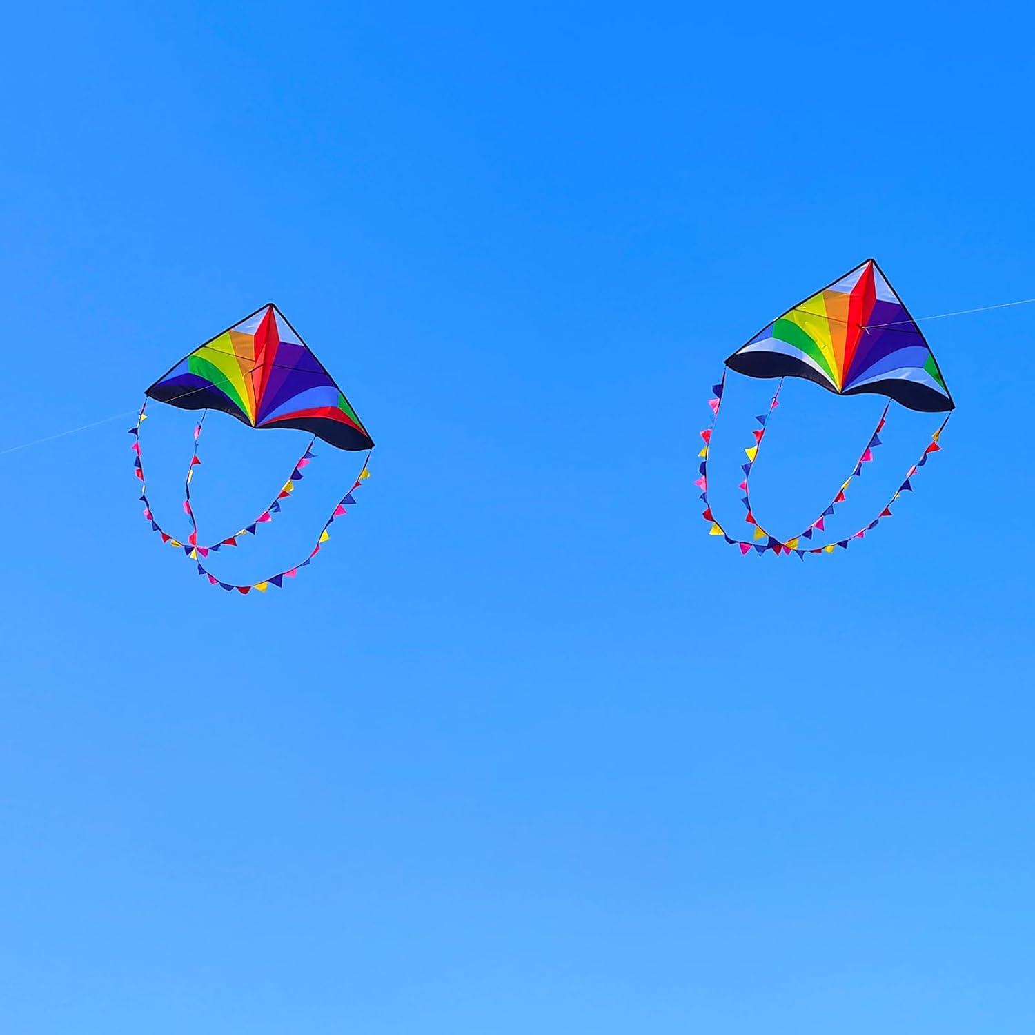 image:imageDelta Kite for Kids amp Adults Easy to Fly Large Single Line Beach Kite with 300ft String Handle Included Perfect for Beginners TeensMulticolor Rainbow