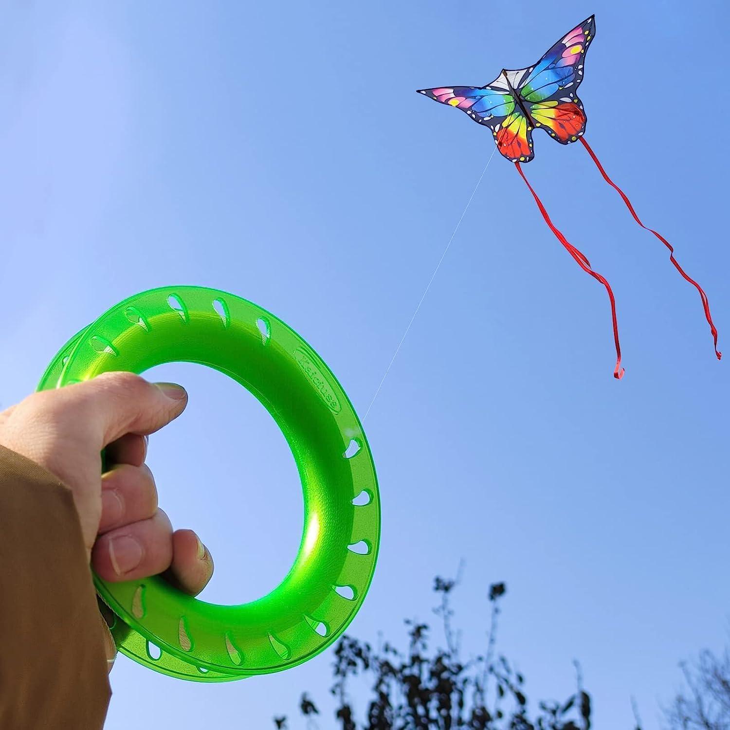 image:imageHoop Kite Set for Kids Spool Handle amp 300 Feet Line for Each Kite Reel WinderGreen Blue Pink