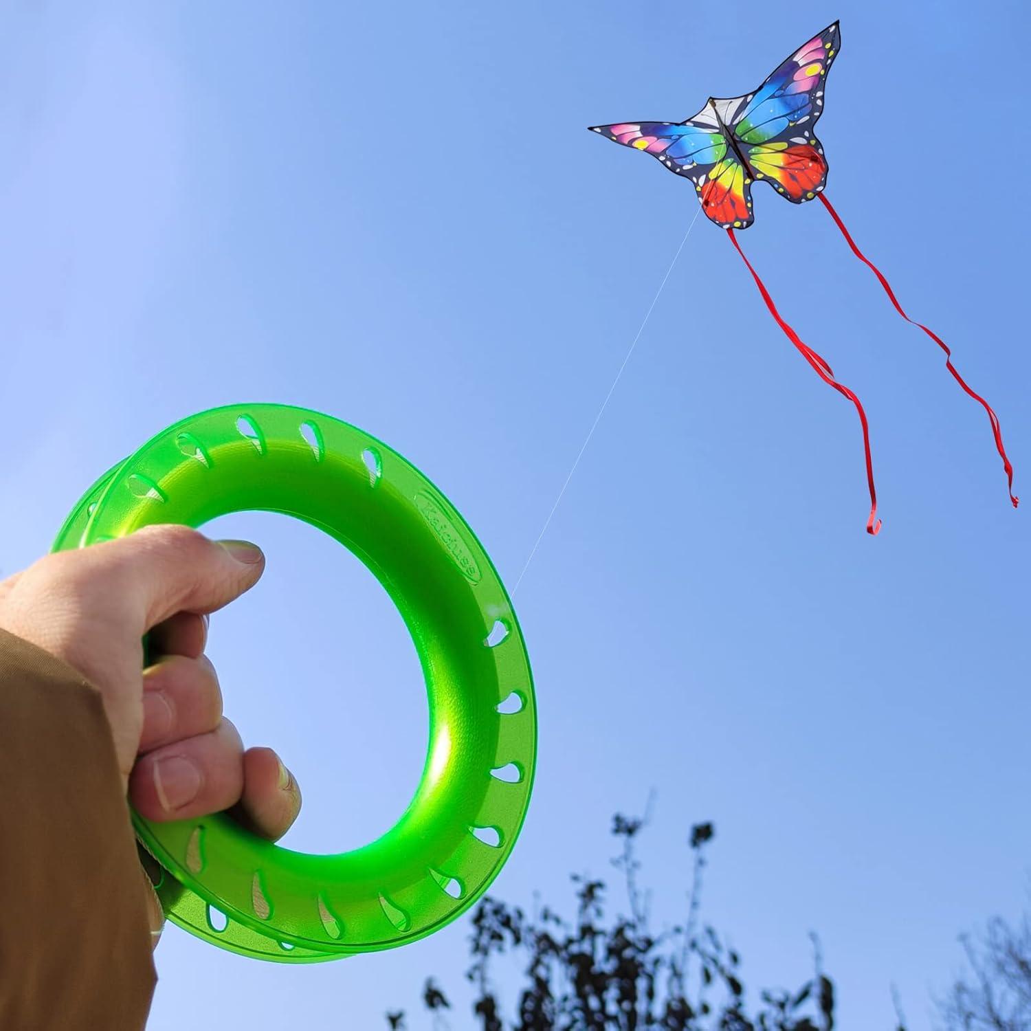 image:imageHoop Kite Set for Kids Spool Handle amp 300 Feet Line for Each Kite Reel WinderOrange Green
