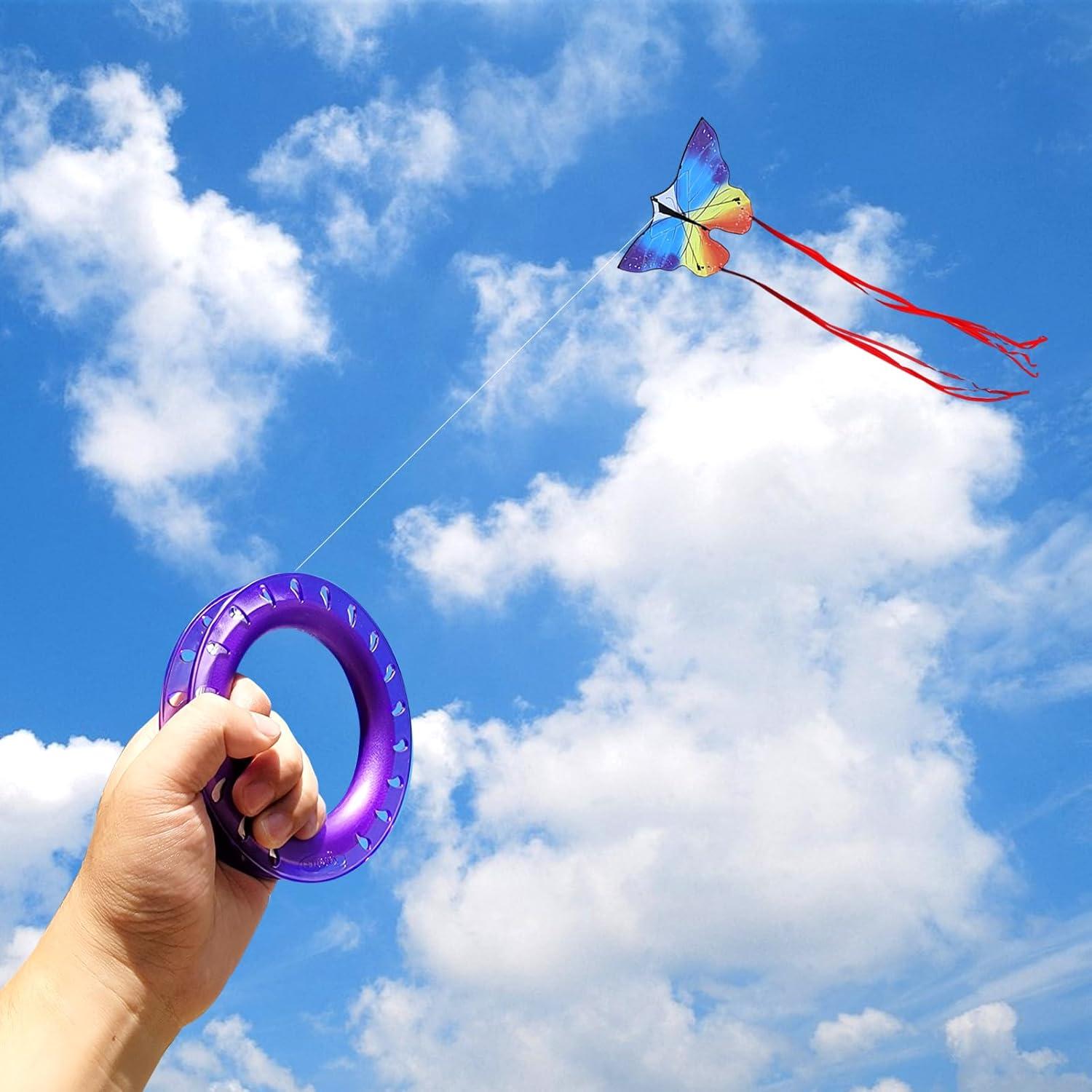 image:imageHoop Kite Set for Kids Spool Handle amp 300 Feet Line for Each Kite Reel WinderOrange Blue Pink Purple