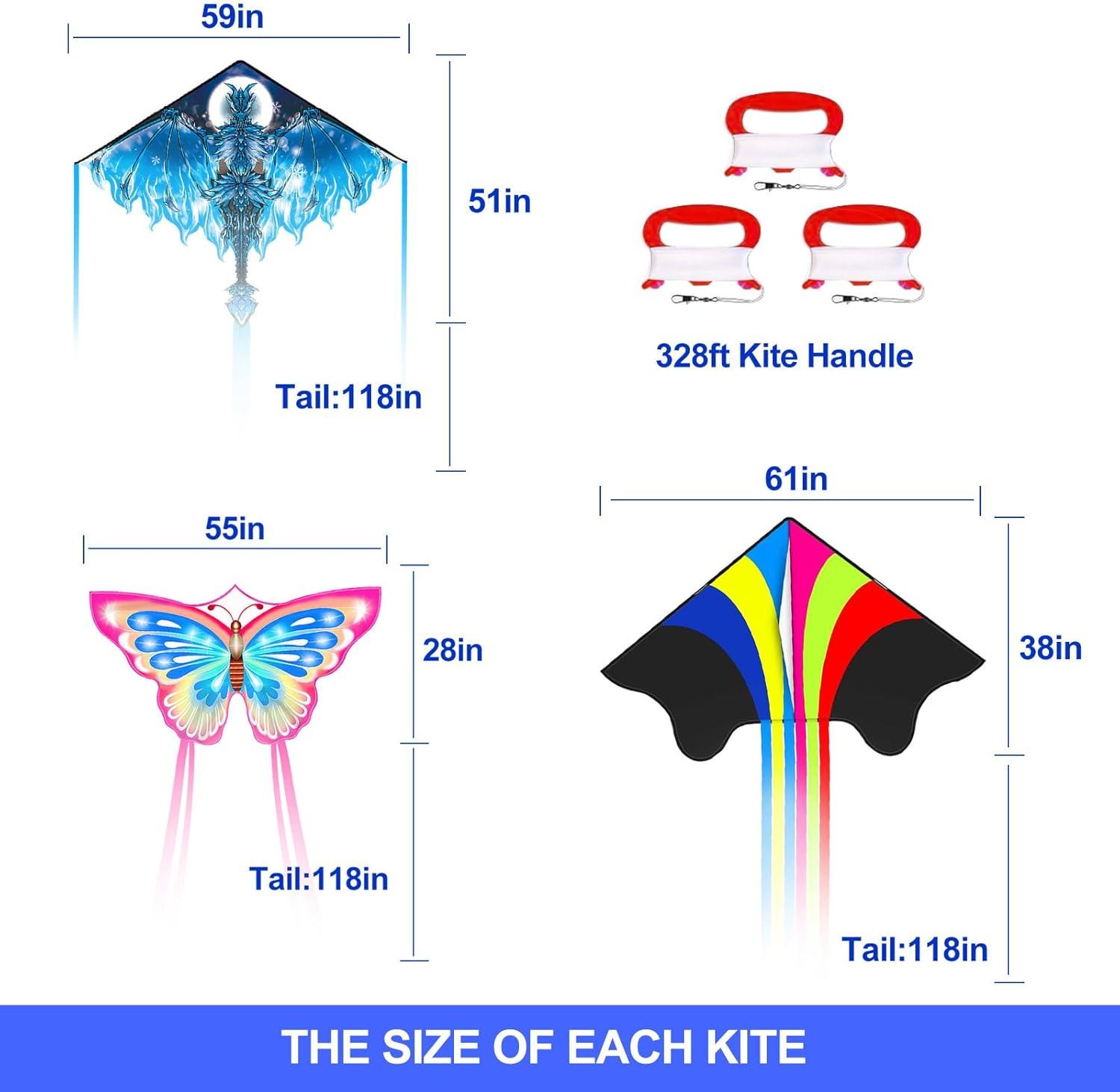 image:imageKites for Kids amp Adults Beach Kites Set for Beginners Easy to Fly Large Kite Pack for Boys and Girls Kite String Included Perfect for Outdoor ActivitiesDragon Delta and Butterfly